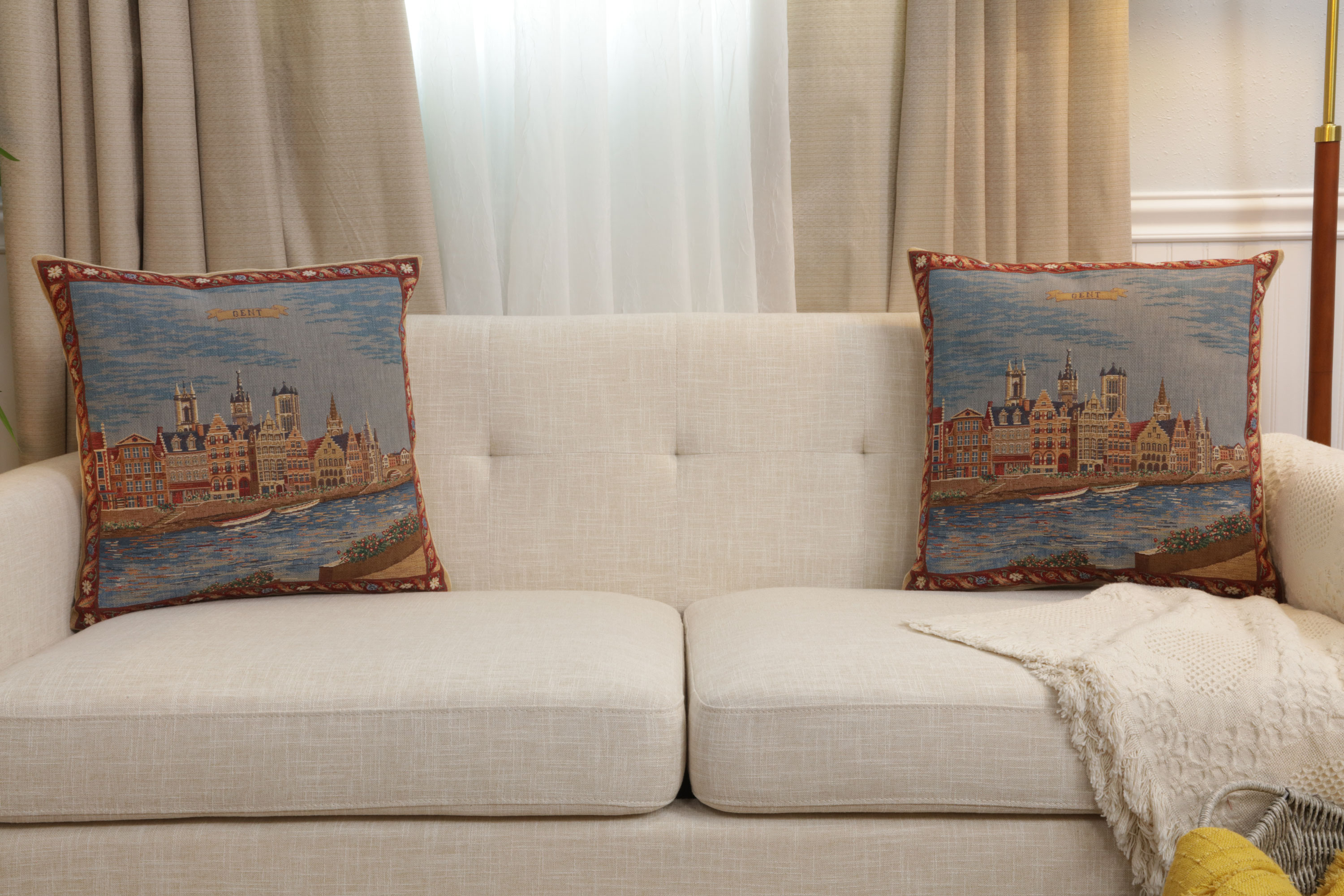 Gent Graslei European Tapestry Pillow Cover 18x18 Inch Cotton Cushion Cover