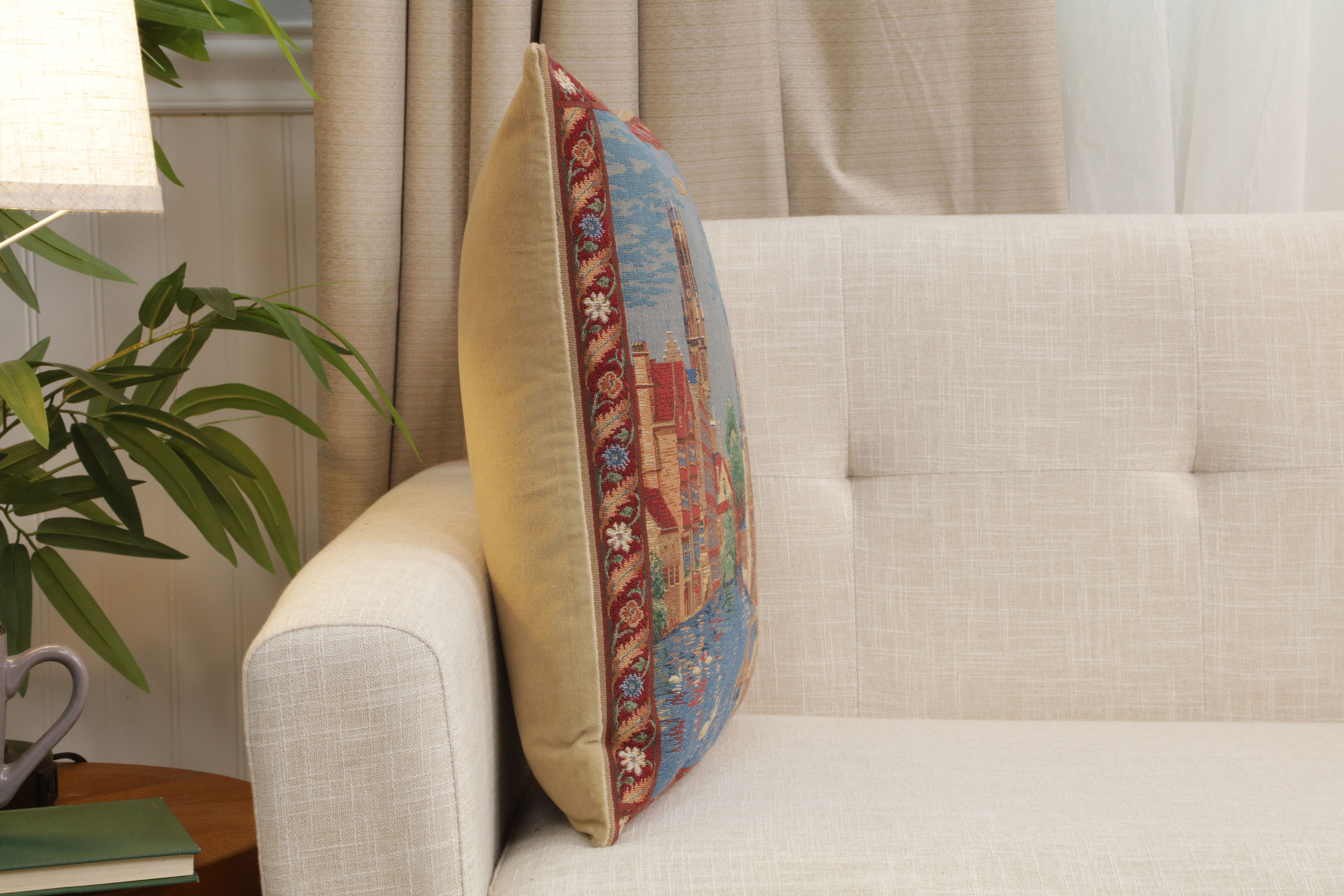 Brugge Rozenhoekaai European Tapestry Pillow Cover 18x18 Inch Cotton Cushion Cover