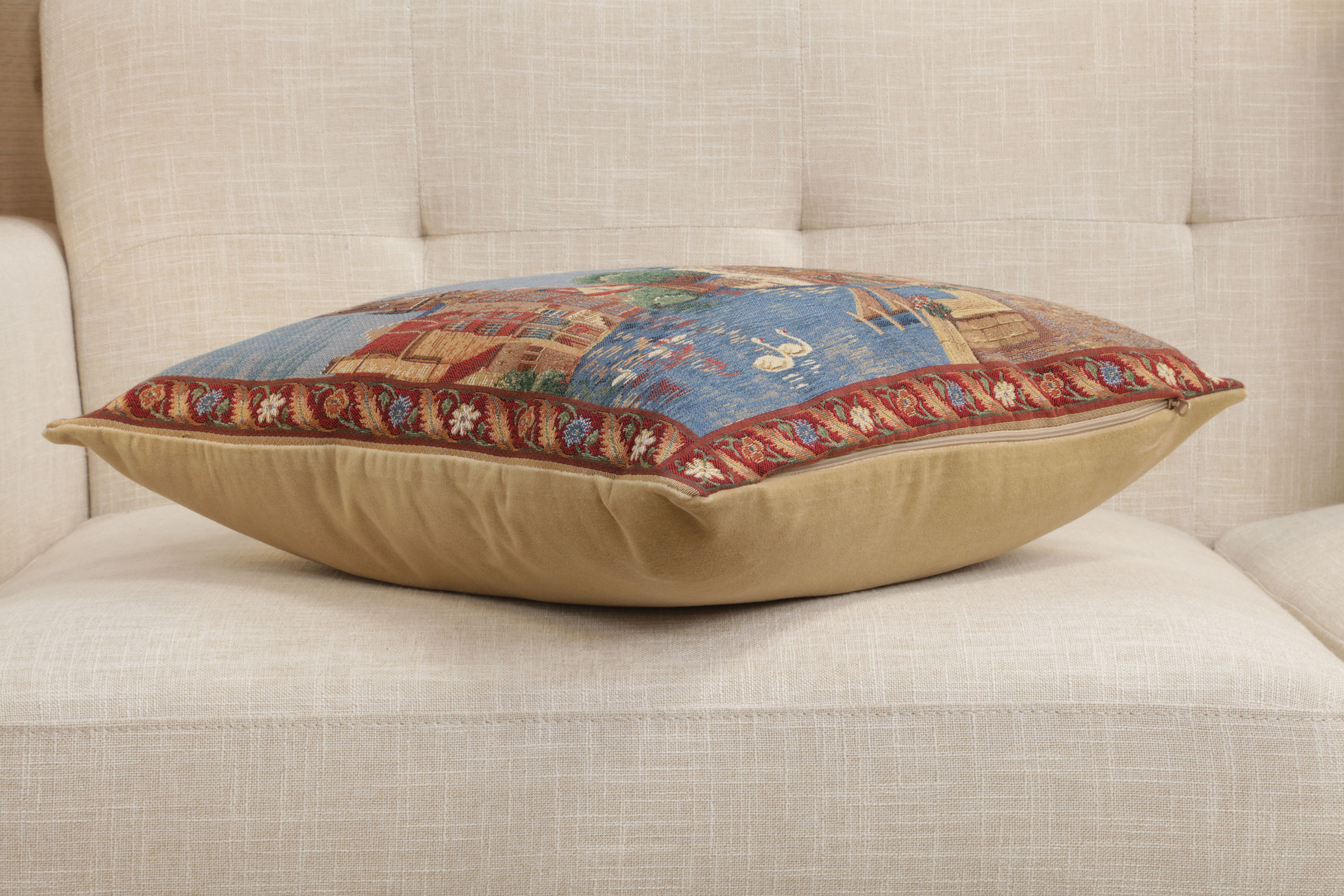 Brugge Rozenhoekaai European Tapestry Pillow Cover 18x18 Inch Cotton Cushion Cover