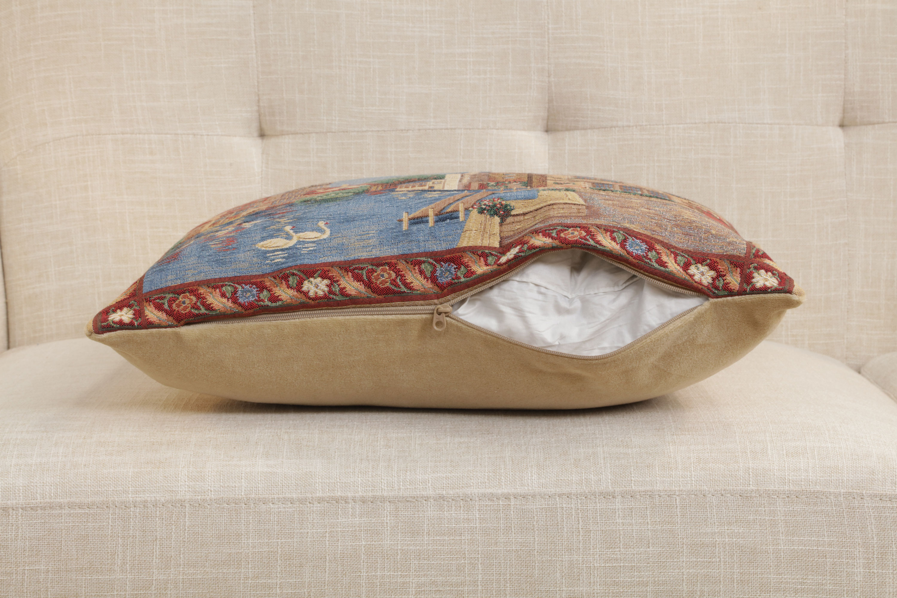 Brugge Rozenhoekaai European Tapestry Pillow Cover 18x18 Inch Cotton Cushion Cover
