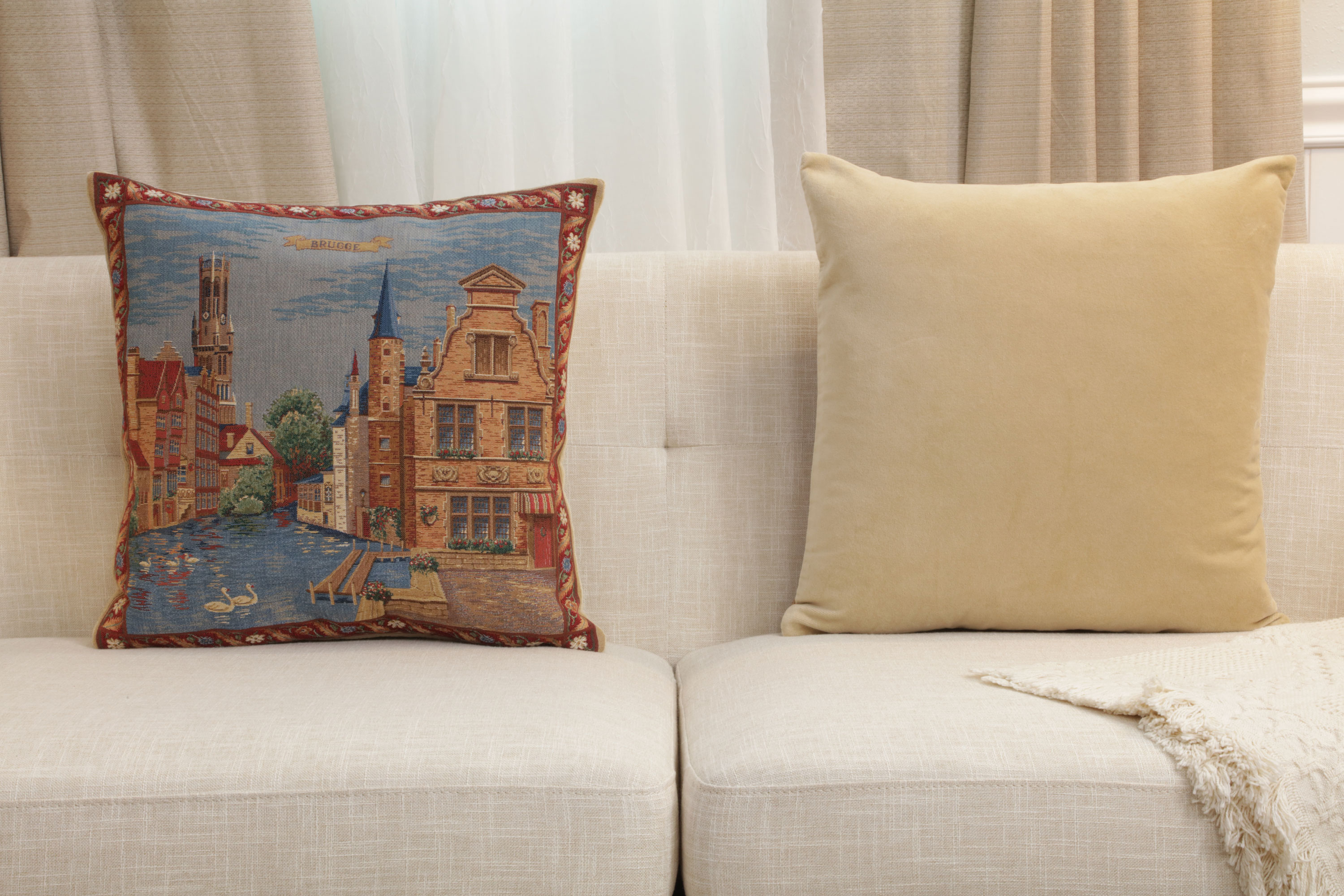 Brugge Rozenhoekaai European Tapestry Pillow Cover 18x18 Inch Cotton Cushion Cover