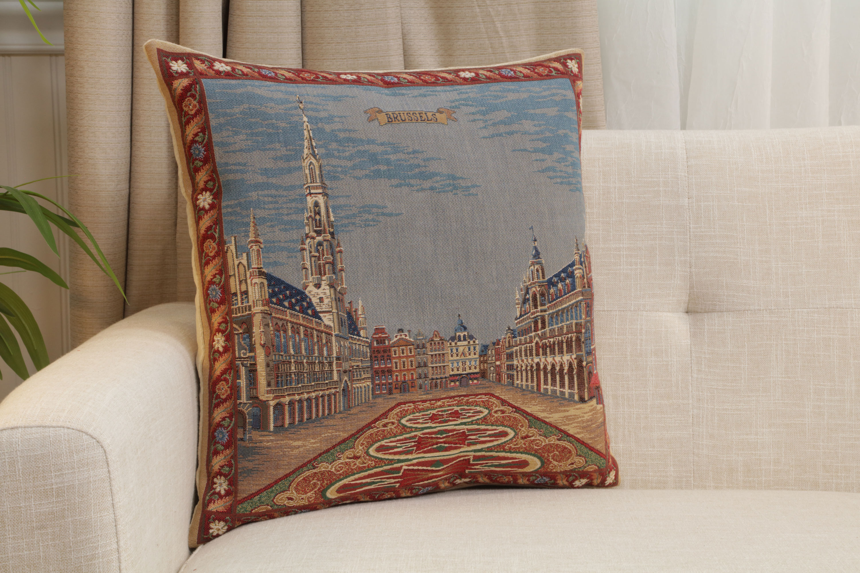 Brussel European Tapestry Pillow Cover 18x18 Inch Cotton Cushion Cover