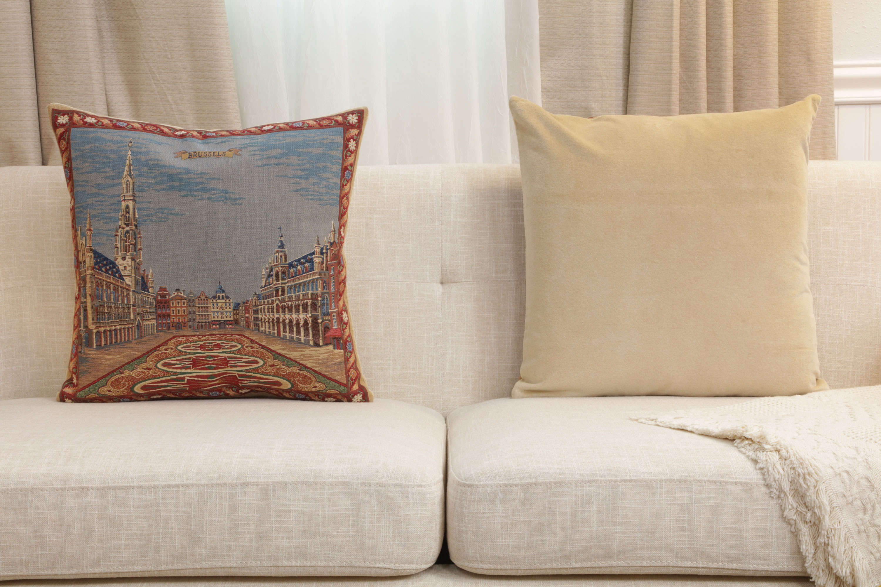 Brussel European Tapestry Pillow Cover 18x18 Inch Cotton Cushion Cover