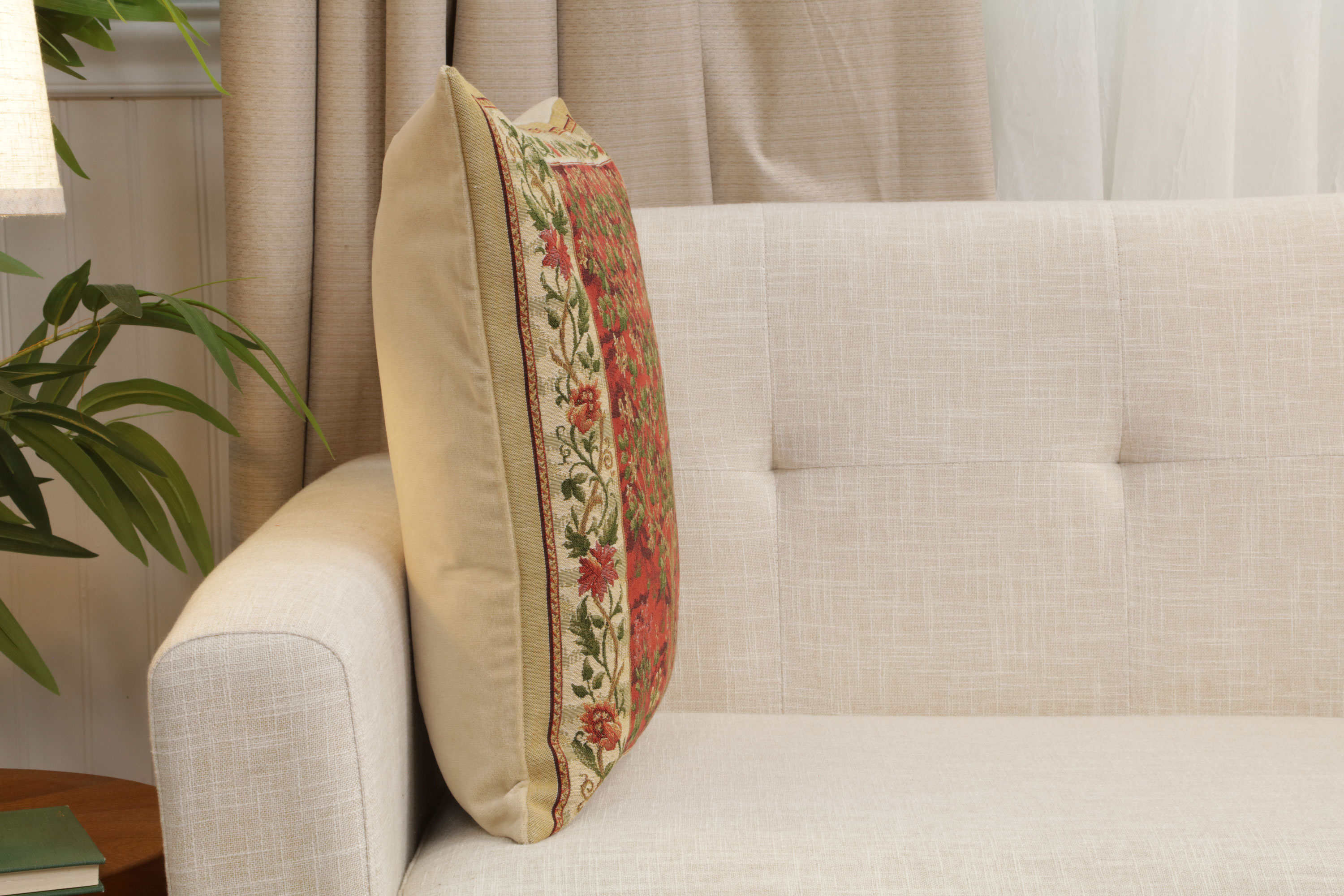 Red Tree of Life Belgian Tapestry Pillow Cover 18x18 inch 100% Cotton Belgian Jacquard Woven Cushion Cover