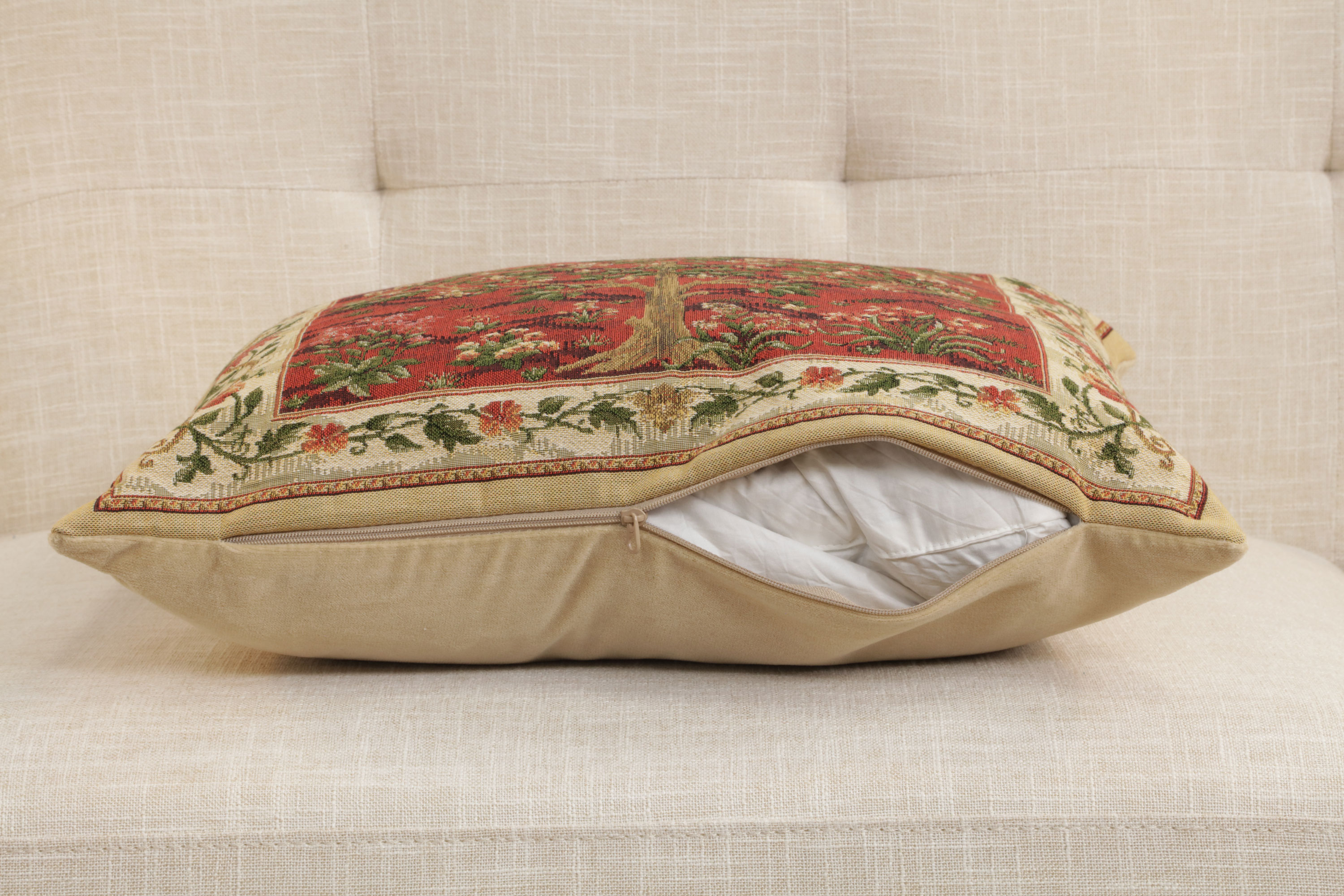 Red Tree of Life Belgian Tapestry Pillow Cover 18x18 inch 100% Cotton Belgian Jacquard Woven Cushion Cover