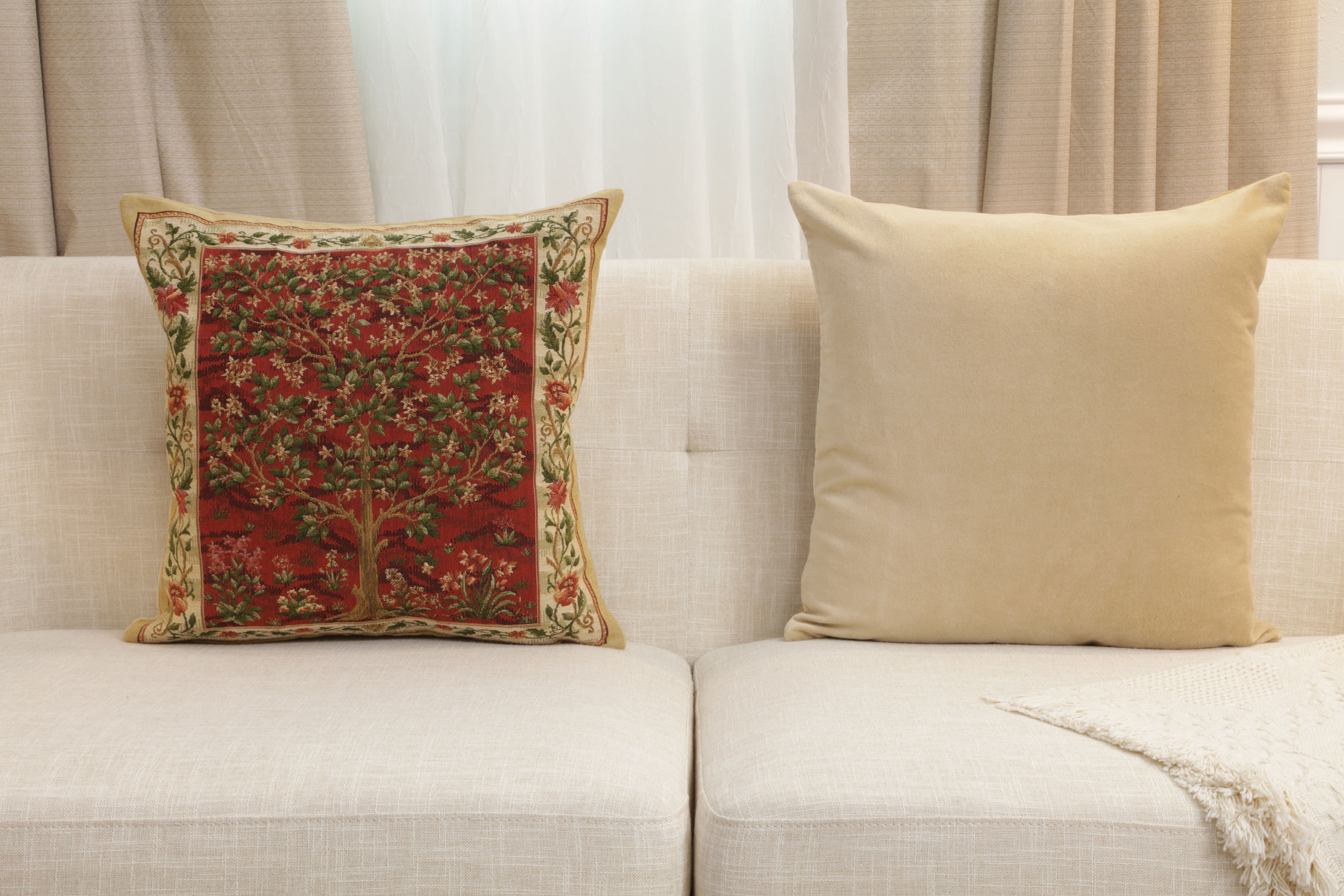 Red Tree of Life Belgian Tapestry Pillow Cover 18x18 inch 100% Cotton Belgian Jacquard Woven Cushion Cover