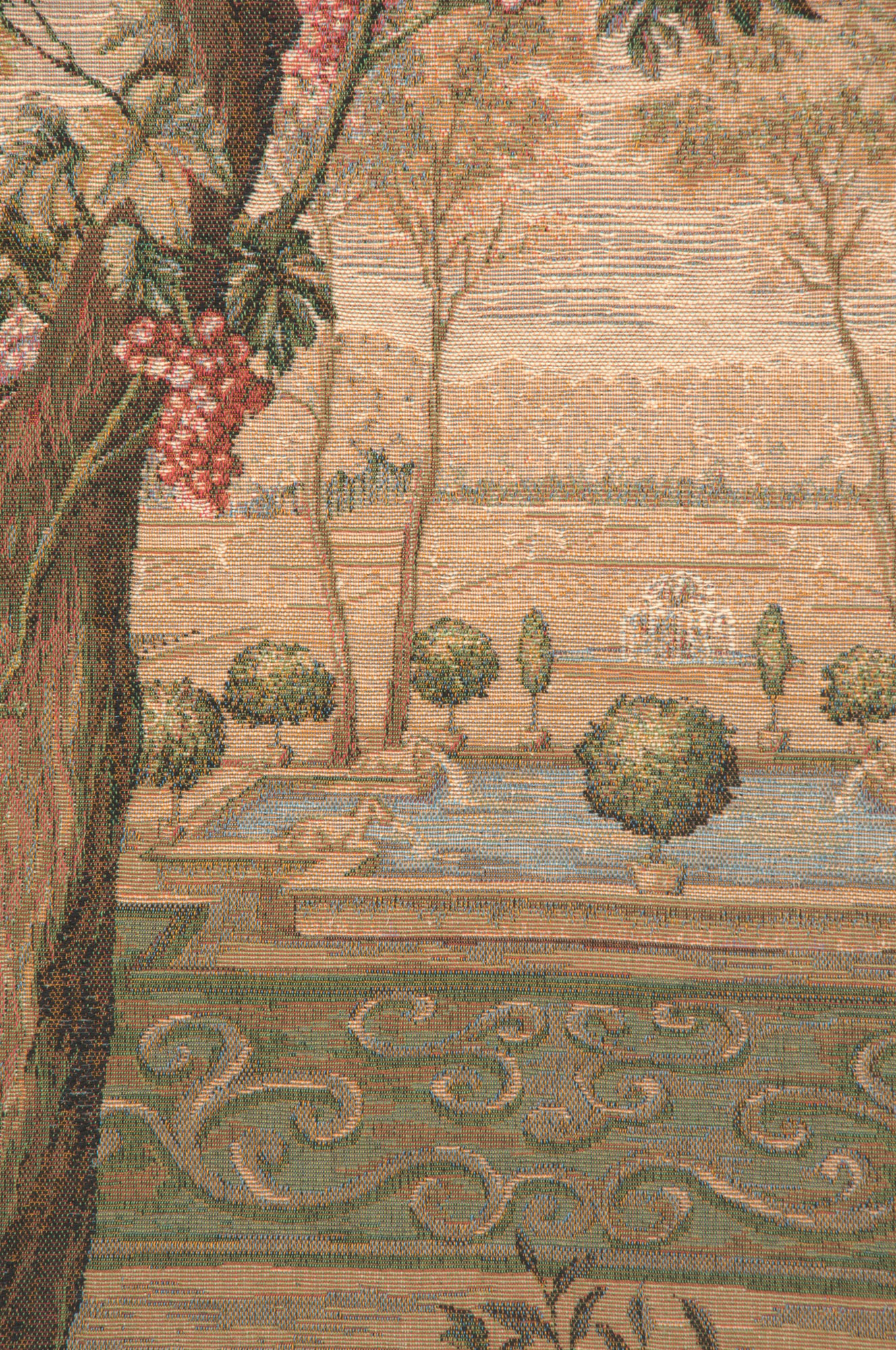 Verdure Fontaine Vintage Tapestry Wall Hanging 41 x 58 in Jacquard Woven French Verdure Landscape Wall Art