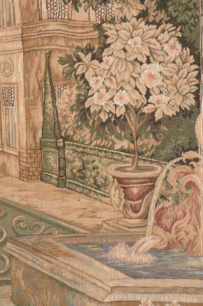 Verdure Fontaine Carree Vintage Tapestry Wall Hanging 58 x 58 in Jacquard Woven French Garden Landscape Wall Art