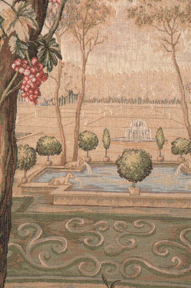 Verdure Fontaine Carree Vintage Tapestry Wall Hanging 58 x 58 in Jacquard Woven French Garden Landscape Wall Art