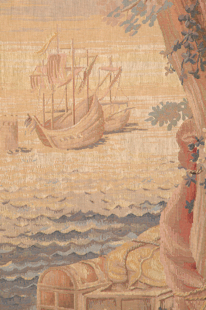 Le Port Vintage Tapestry Wall Hanging 58 x 58 in Jacquard Woven Harbor Landscape Wall Art