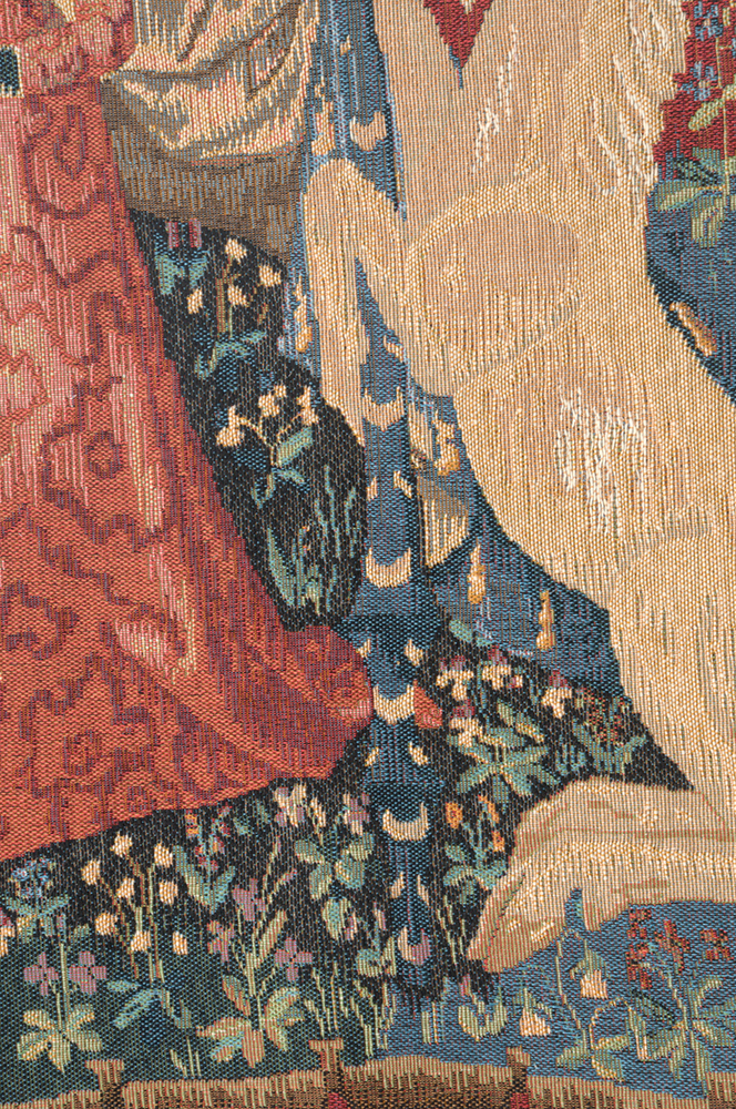Medieval Jeune Fille Au Coffret Vintage Tapestry Wall Hanging 29 x 19 in Jacquard Woven Medieval Lady Wall Art