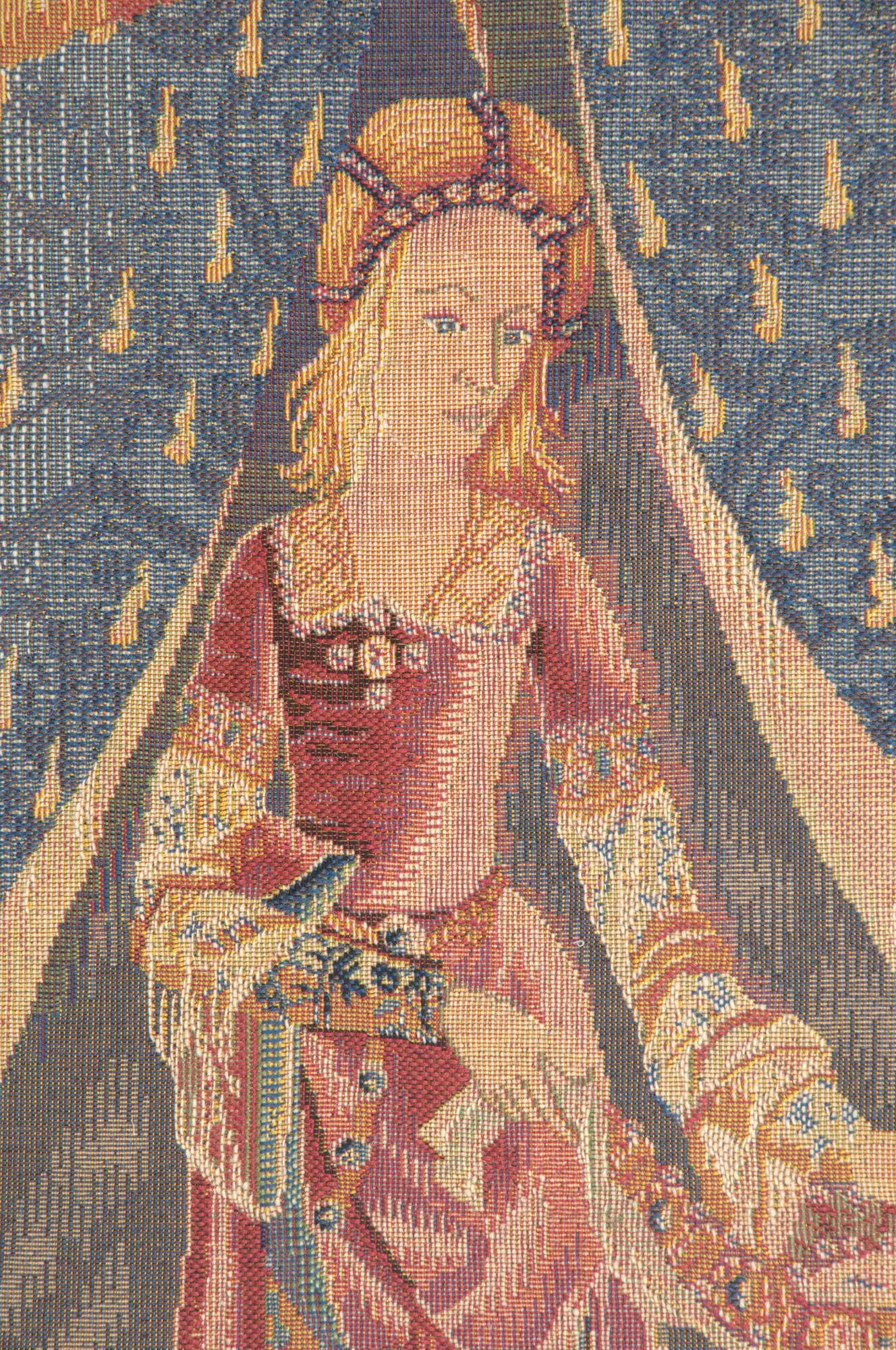 Medieval Dame au Chien I Vintage Tapestry Wall Hanging 29 x 19 in Jacquard Woven Lady and Dog Wall Art