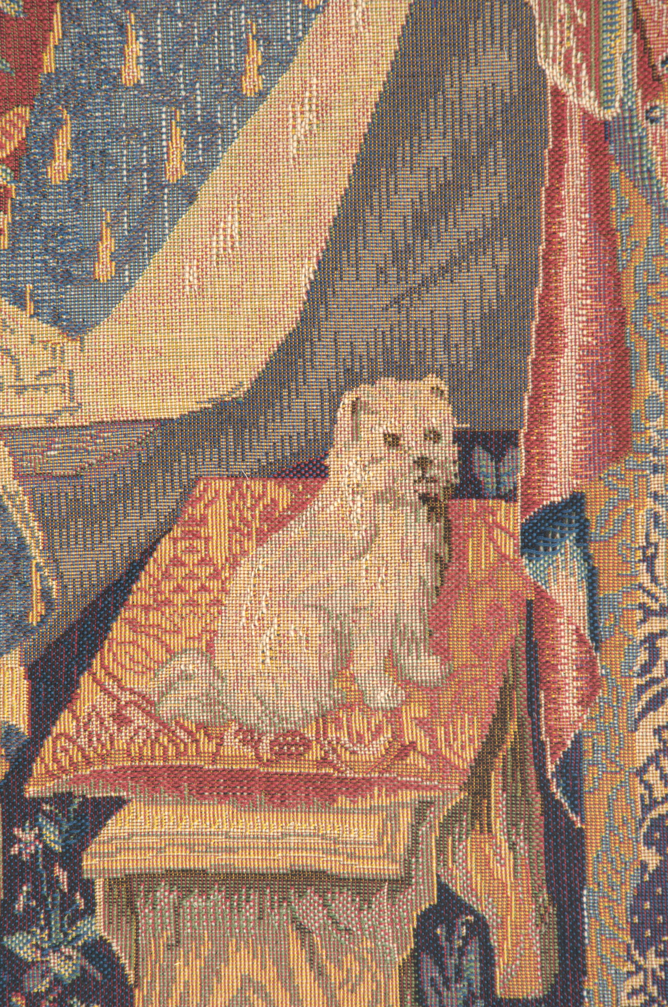 Medieval Dame au Chien I Vintage Tapestry Wall Hanging 29 x 19 in Jacquard Woven Lady and Dog Wall Art