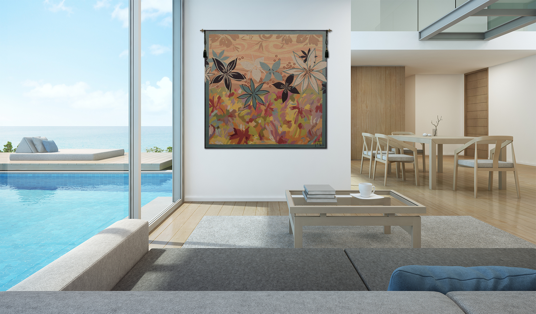 Eclats Flares Decorative Tapestry Wall Hanging 58 x 58 in Jacquard Woven Abstract Contemporary Wall Art