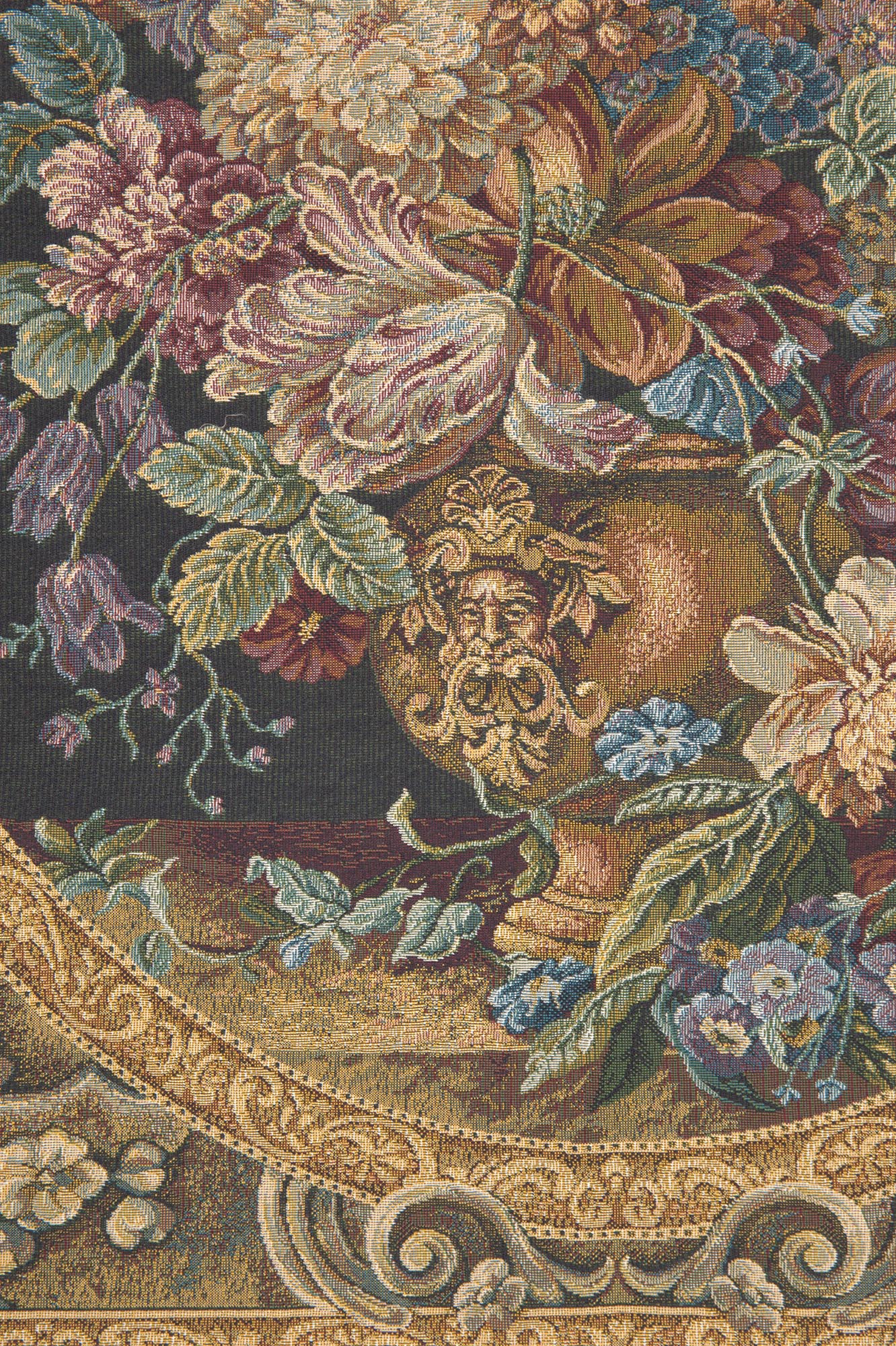 Floral Vase Green Italian Tapestry Wall Hanging 14x11 Inch Cotton Jacquard Woven Wall Tapestry