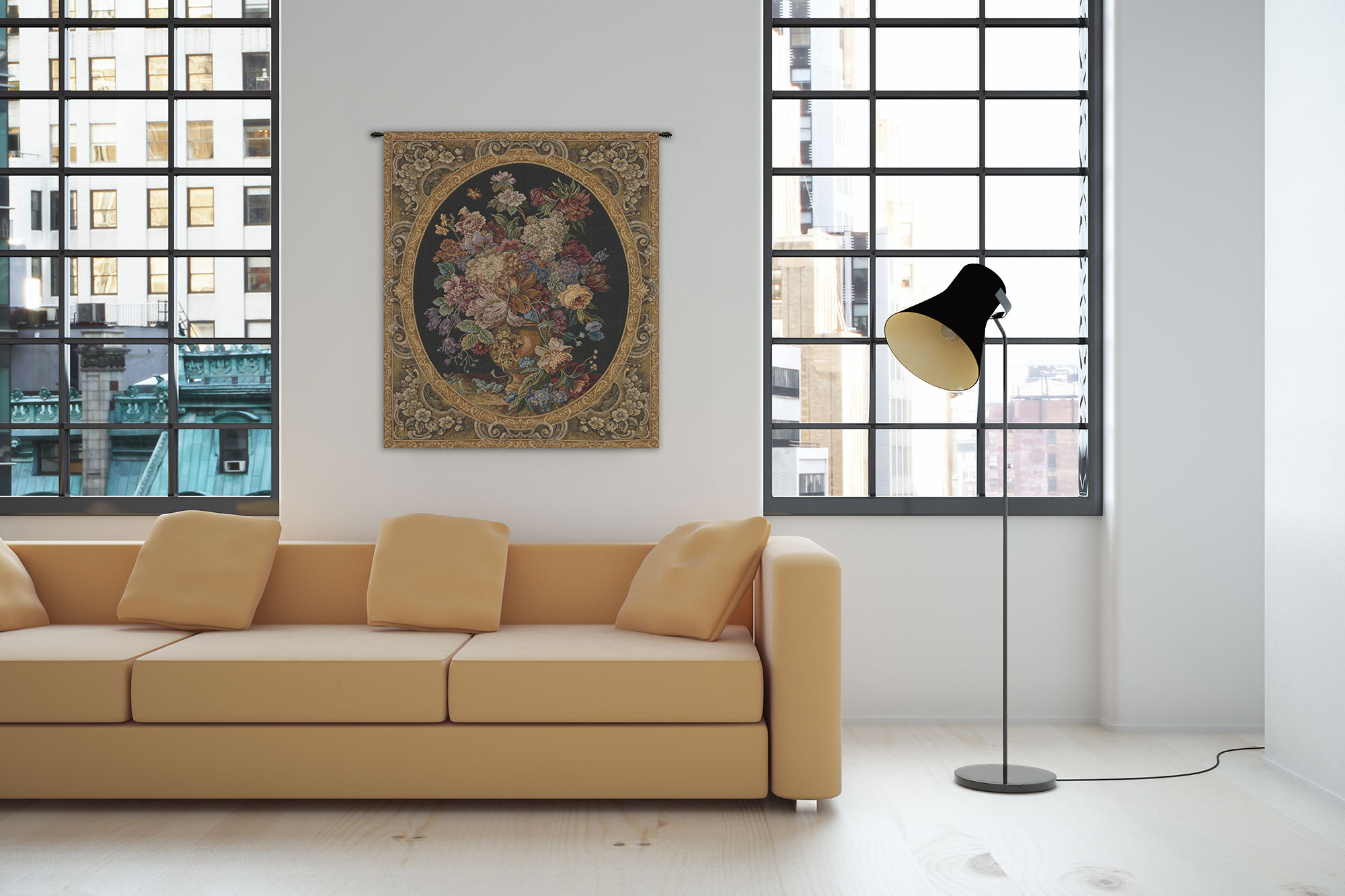 Floral Vase Green Italian Tapestry Wall Hanging 14x11 Inch Cotton Jacquard Woven Wall Tapestry