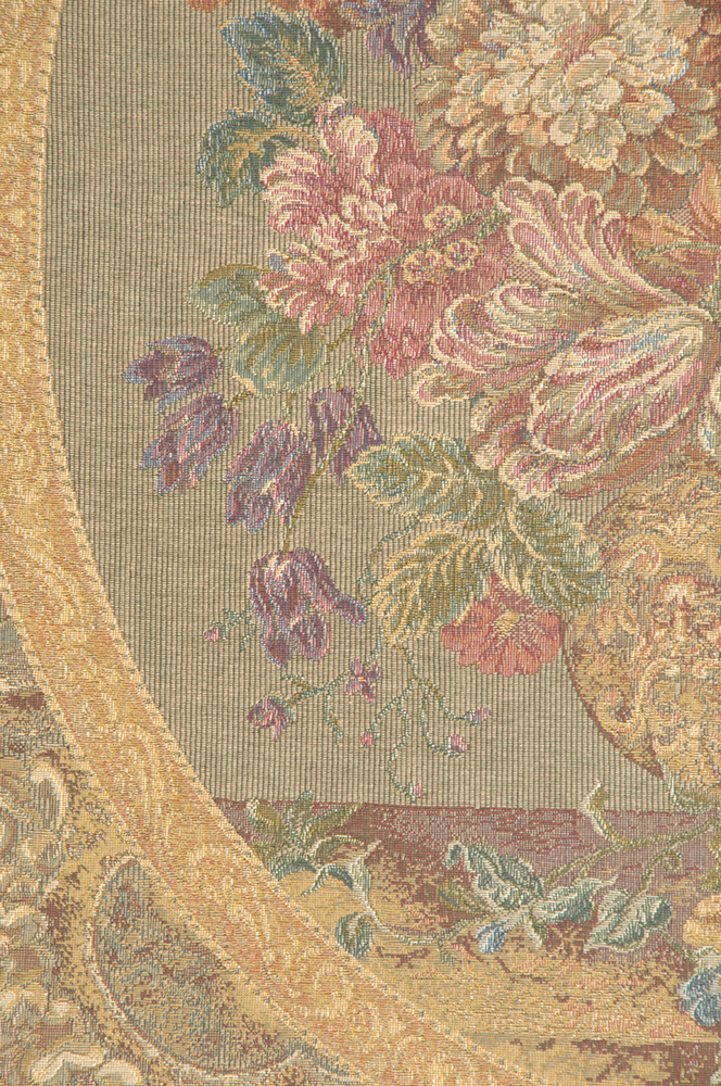 Floral Vase Cream Italian Tapestry Wall Hanging 15x12 Inch Cotton Jacquard Woven Wall Tapestry