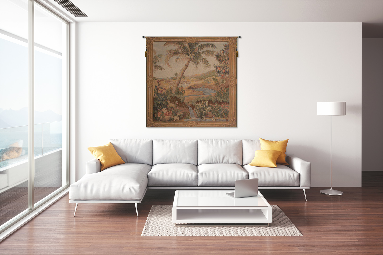 Albert Eckhout L'Oasis Carre Square Tapestry Wall Hanging 58 x 58 in Jacquard Woven Tropical Landscape Wall Art
