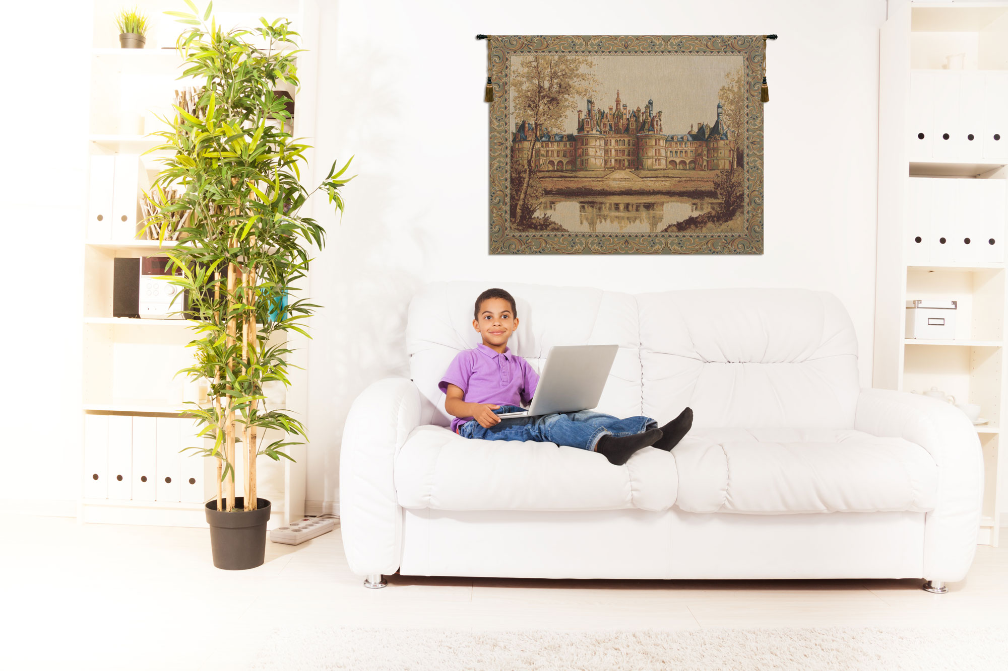 Chambord Castle European Tapestry Wall Hanging 21x17 Inch Cotton Jacquard Woven Wall Tapestry