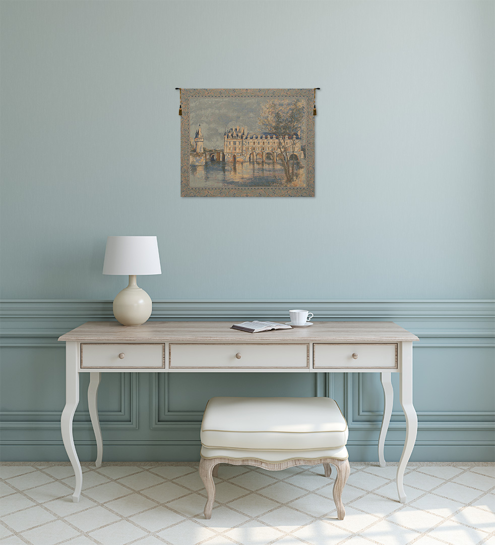 Chenonceau Castle European Tapestry Wall Hanging 22x17 Inch Cotton Jacquard Woven Wall Tapestry