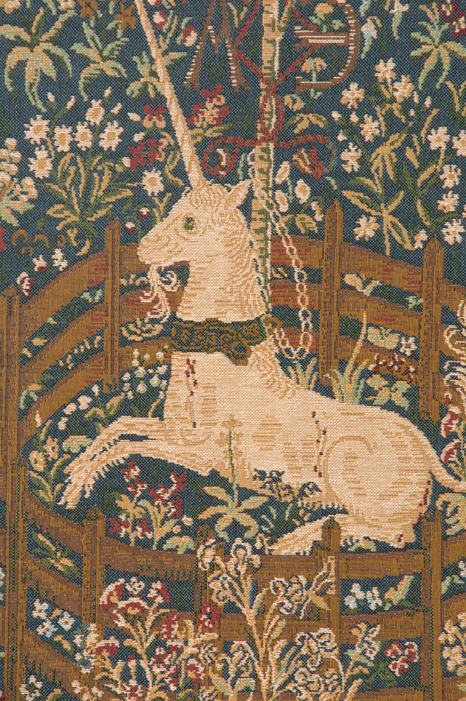 Medieval Licorne Captive Vintage Tapestry Wall Hanging 32 x 25 in