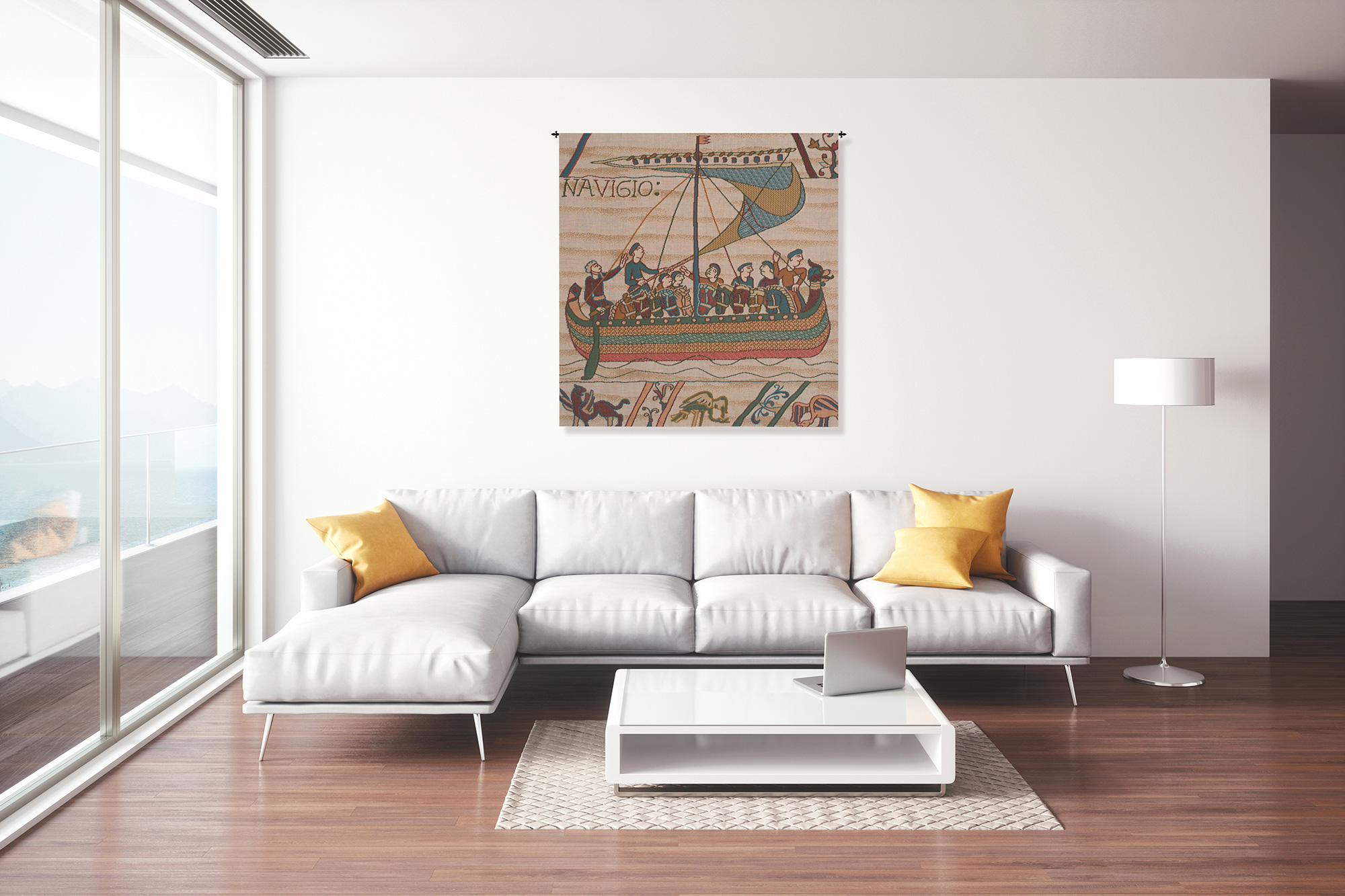 Bayeux Duke William's Ship Vintage Tapestry Wall Hanging 29 x 28 in