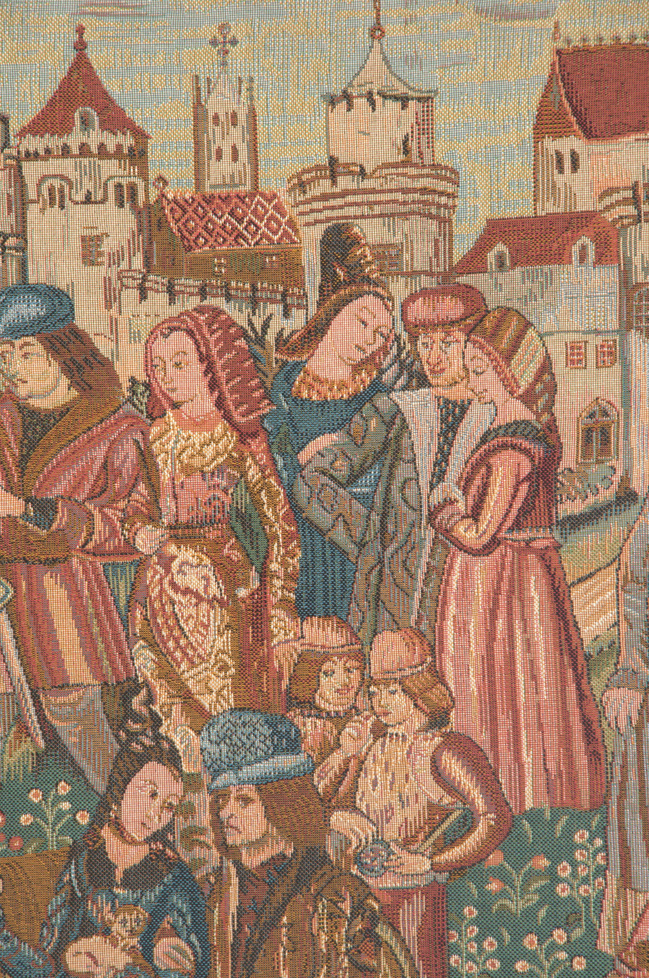 Medieval Marche Au Vin Tapestry Wall Hanging 19 x 32 in Jacquard Woven Wine Market Wall Art