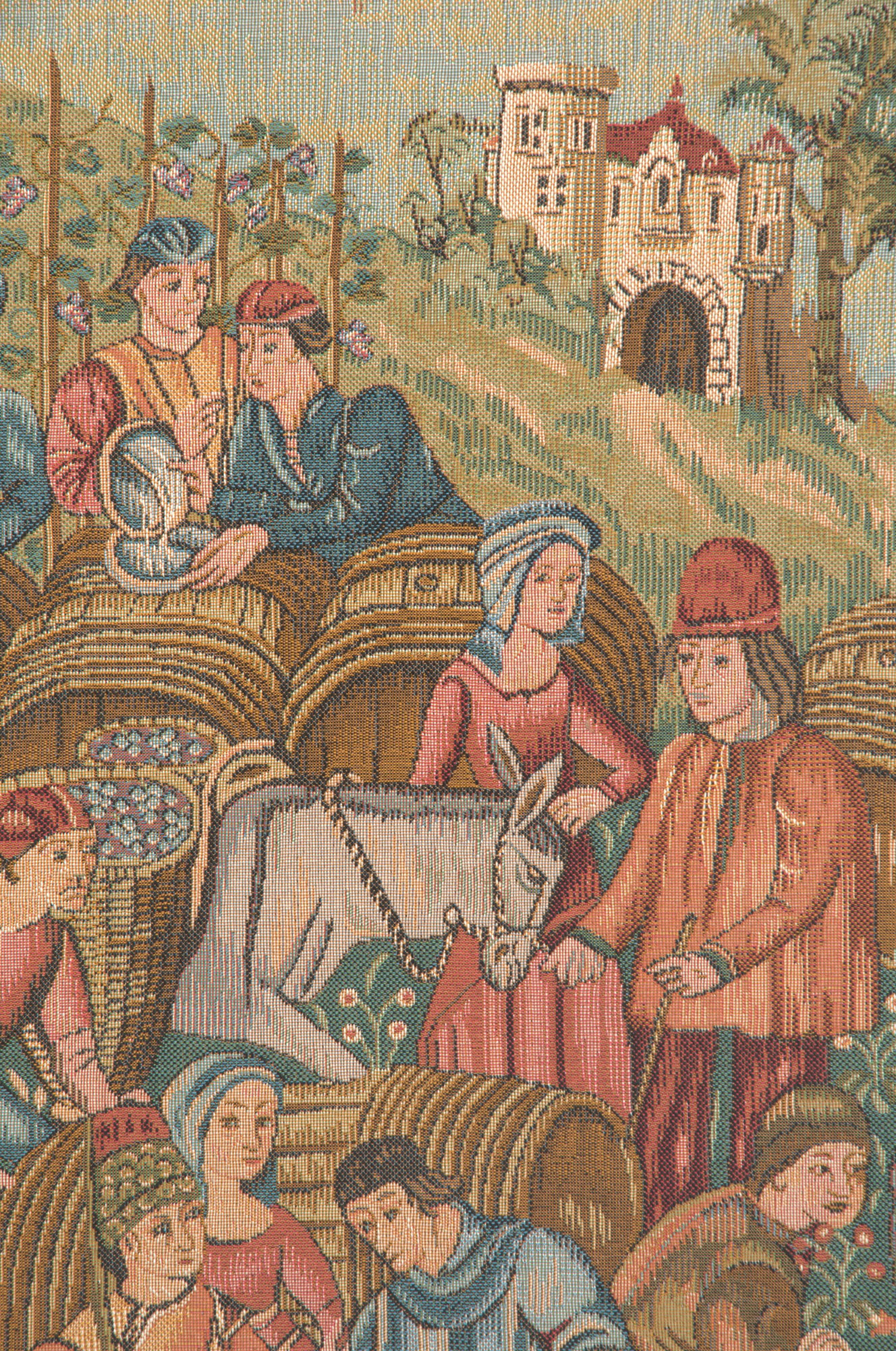 Medieval Marche Au Vin Tapestry Wall Hanging 19 x 32 in Jacquard Woven Wine Market Wall Art