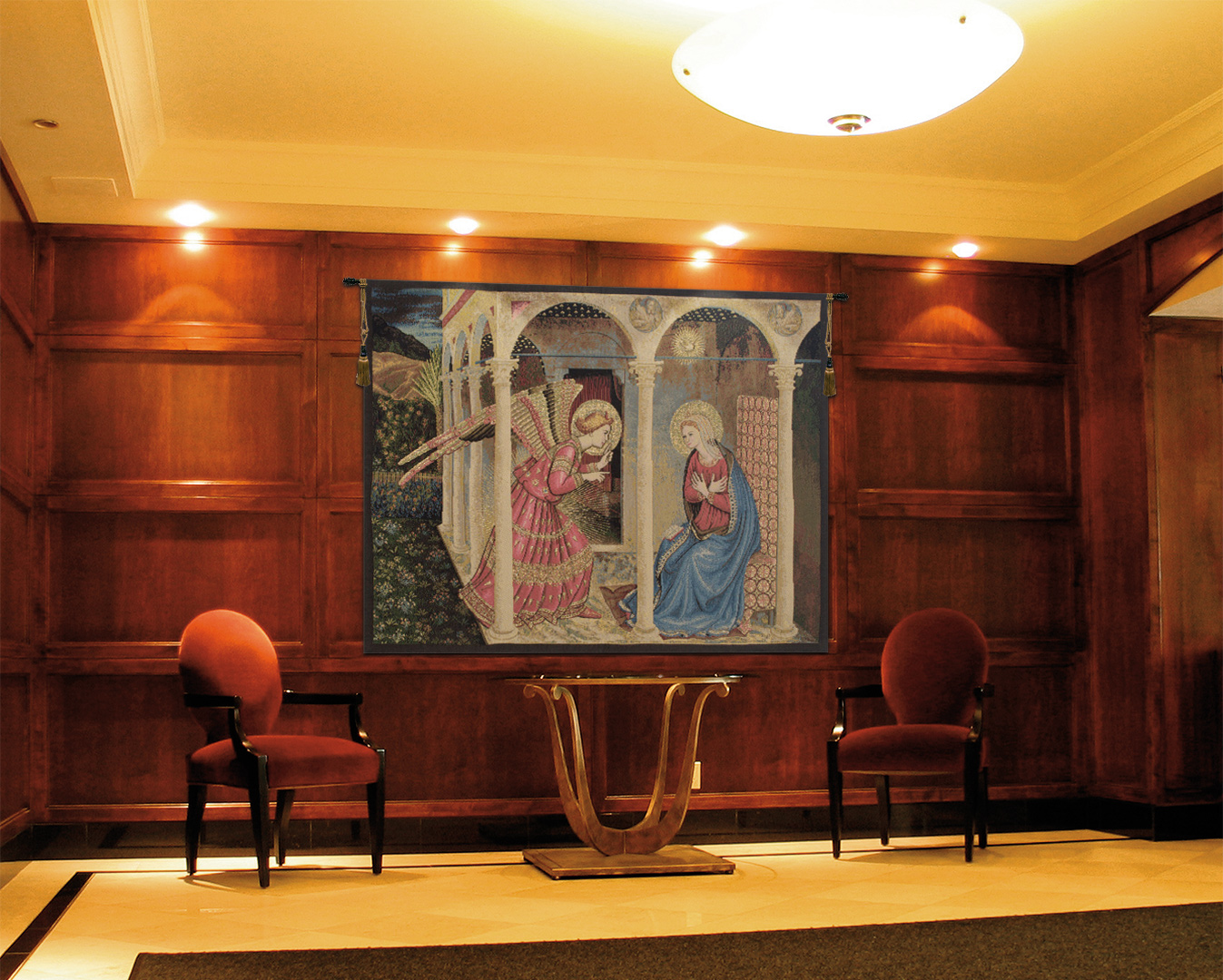 Beato Angelico Annuniciation Religious Tapestry Wall Hanging 18 x 24 in Jacquard Woven Renaissance Christian Wall Art