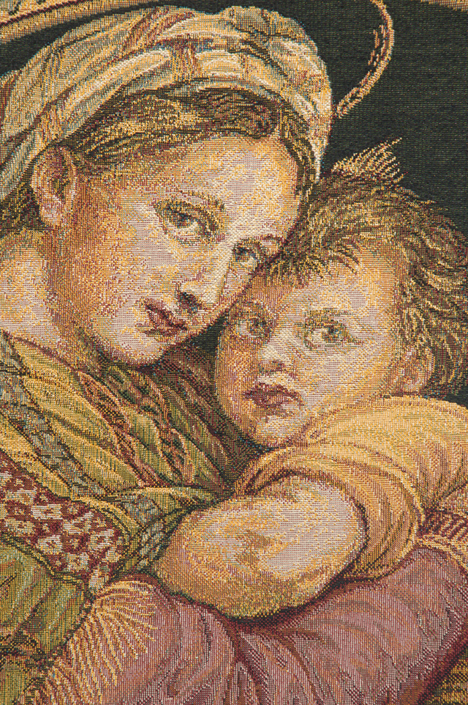 Raphael Madonna Della Seggiola Vintage Tapestry Wall Hanging 24 x 26 in Jacquard Woven Renaissance Madonna Wall Art