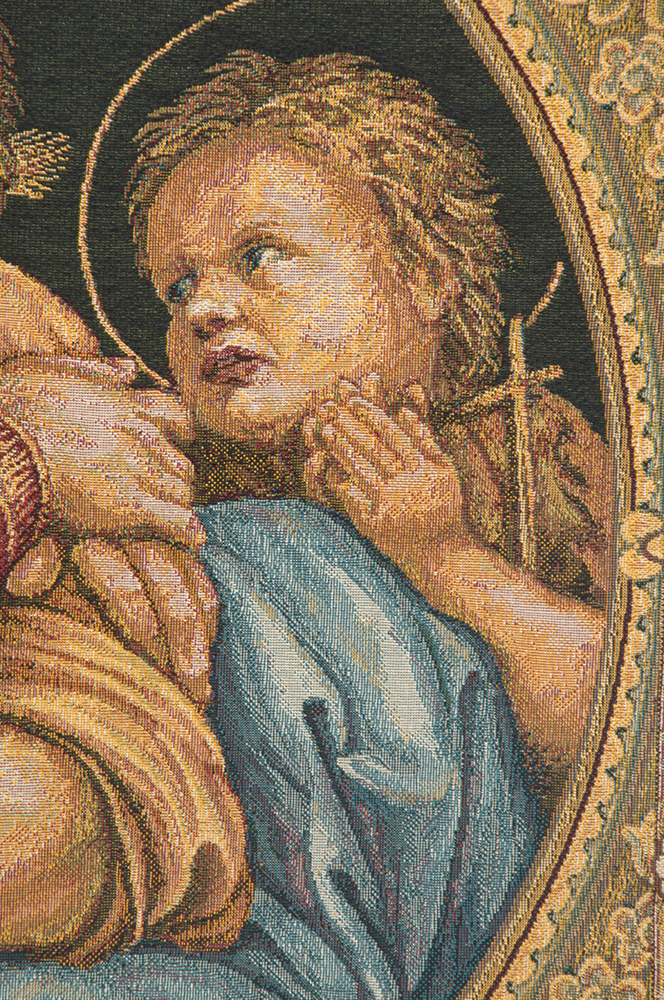 Raphael Madonna Della Seggiola Vintage Tapestry Wall Hanging 24 x 26 in Jacquard Woven Renaissance Madonna Wall Art