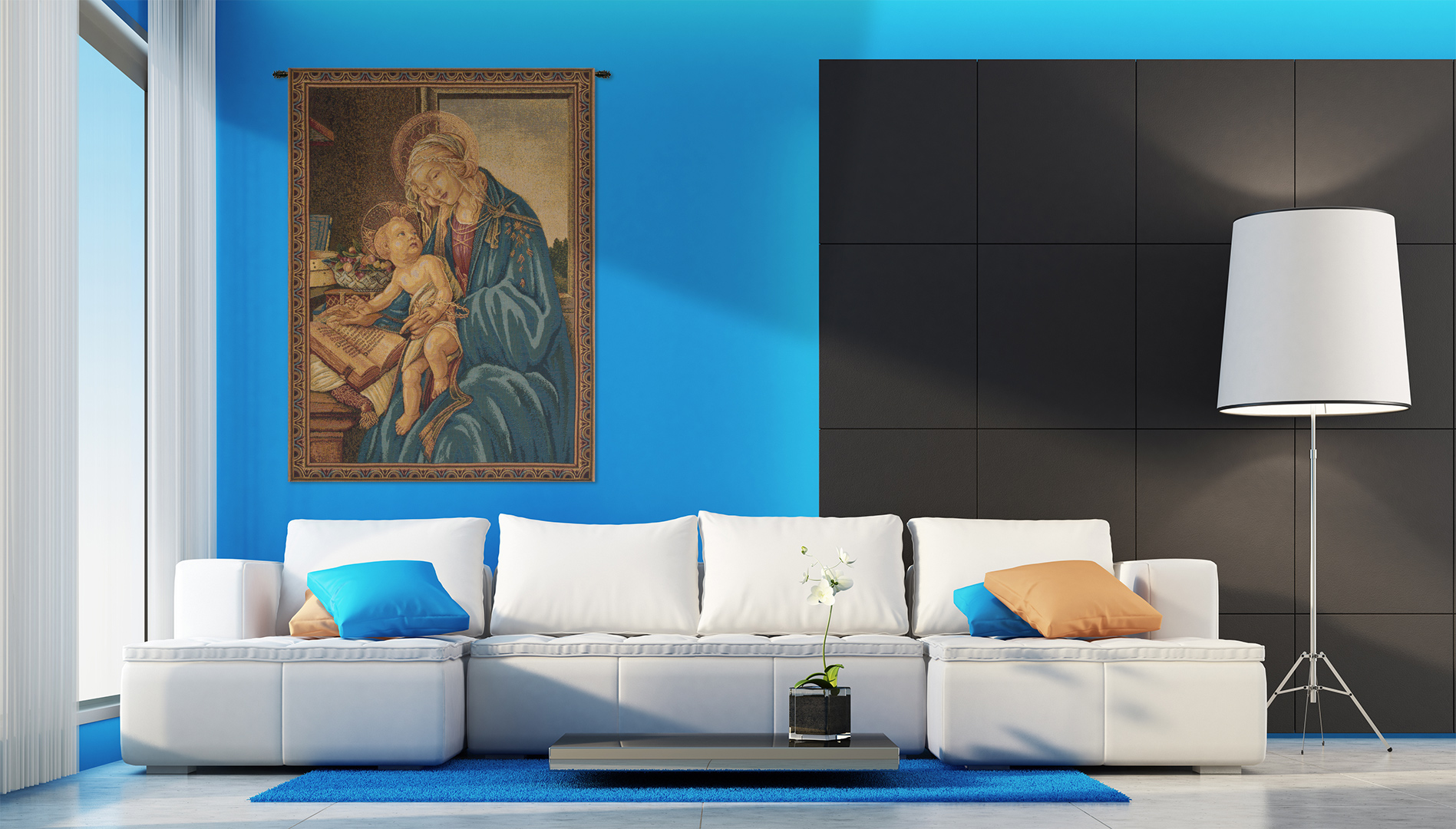 Madonna Del Libro Italian Tapestry 12x8 Tapestry Wall Hanging Jacquard Woven Renaissance Religious Wall Art