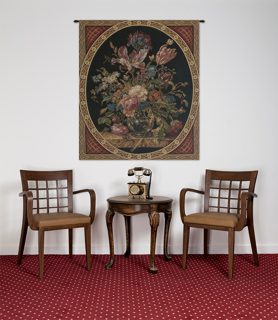 Alberto Passini Flower Bouquet Italian Tapestry Wall Hanging 28x24 Inch Cotton Jacquard Woven Wall Tapestry