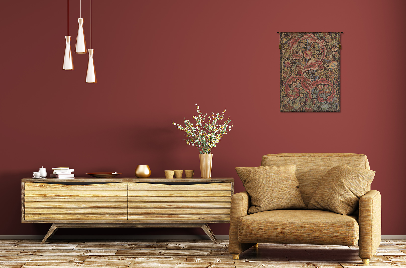 William Morris Acanthe Brown Tapestry Wall Hanging 38 x 28 in Jacquard Woven Arts and Crafts Botanical Wall Art