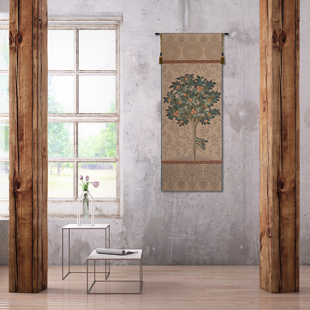 Portiere Oranger Naturel Medieval Tapestry Wall Hanging 73 x 29 in Jacquard Woven Orange Tree Botanical Wall Art