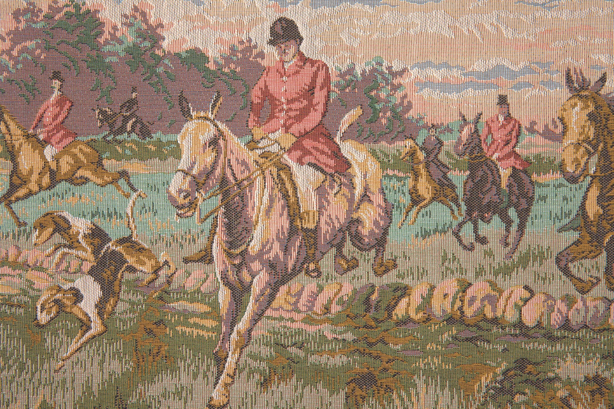 La Chasse a Courre without Border Forest Tapestry Wall Hanging 19 x 39 in Hunting Scene Hounds Jacquard Woven Wall Art