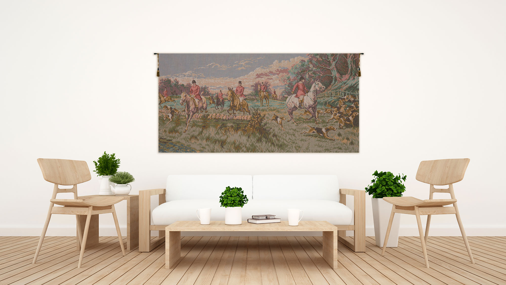 La Chasse a Courre without Border Forest Tapestry Wall Hanging 19 x 39 in Hunting Scene Hounds Jacquard Woven Wall Art