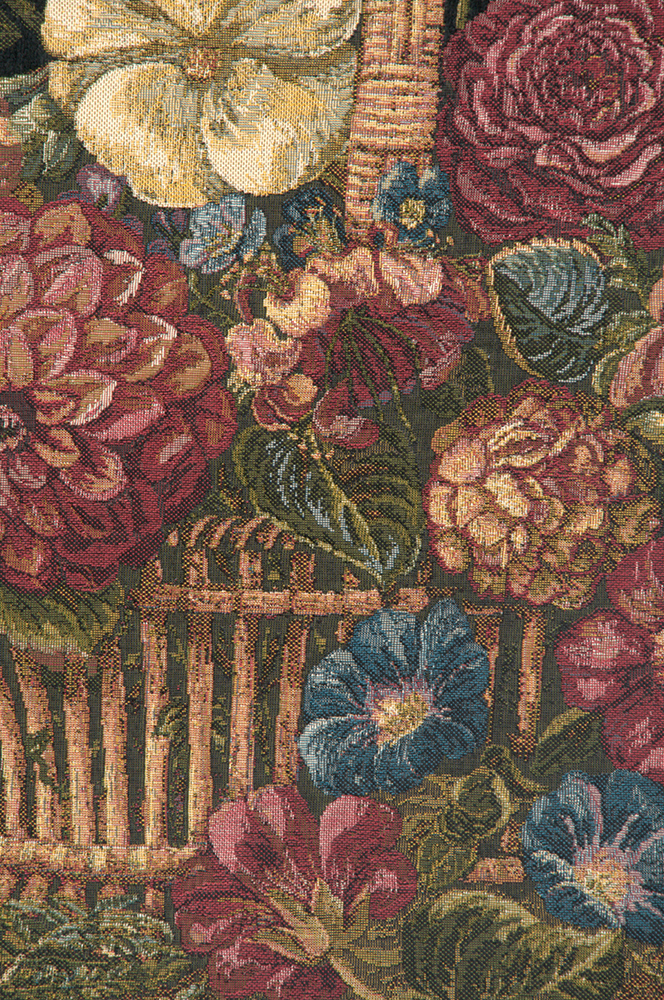Flower Basket Black Italian Tapestry Wall Hanging 40x26 Inch Cotton Jacquard Woven Wall Tapestry