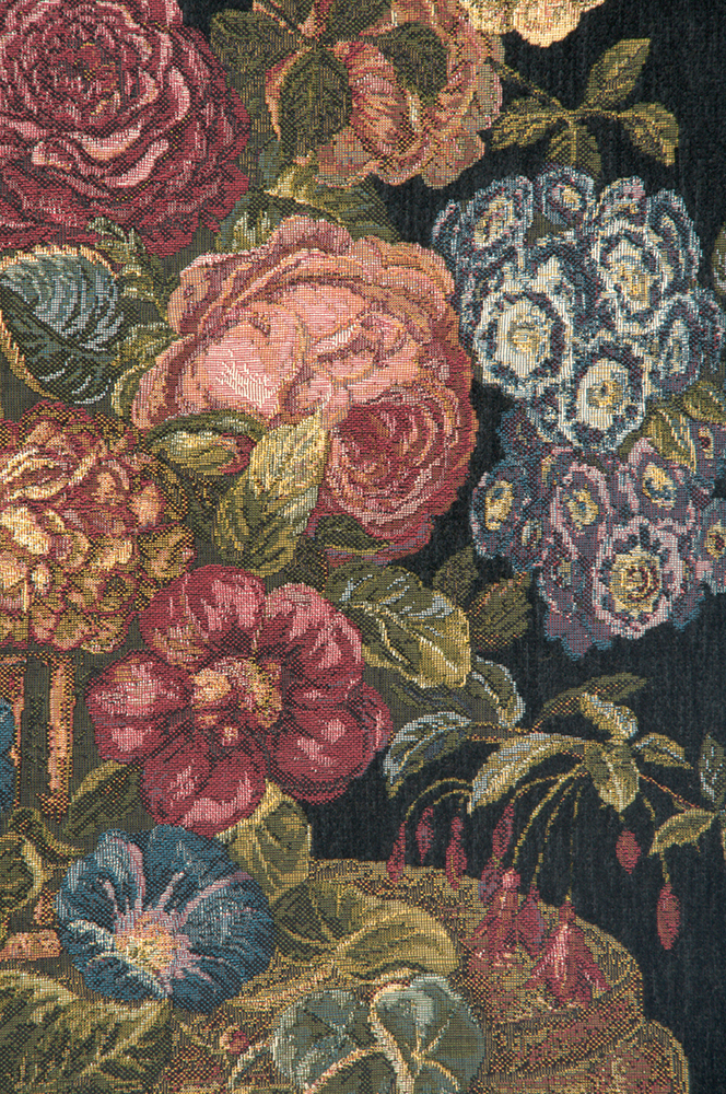 Flower Basket Black Italian Tapestry Wall Hanging 40x26 Inch Cotton Jacquard Woven Wall Tapestry