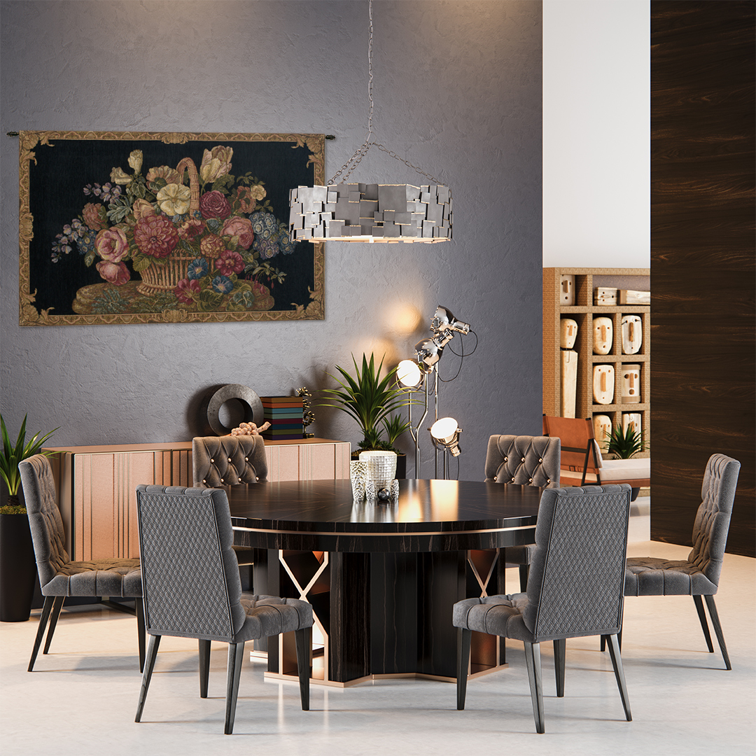 Flower Basket Black Italian Tapestry Wall Hanging 40x26 Inch Cotton Jacquard Woven Wall Tapestry
