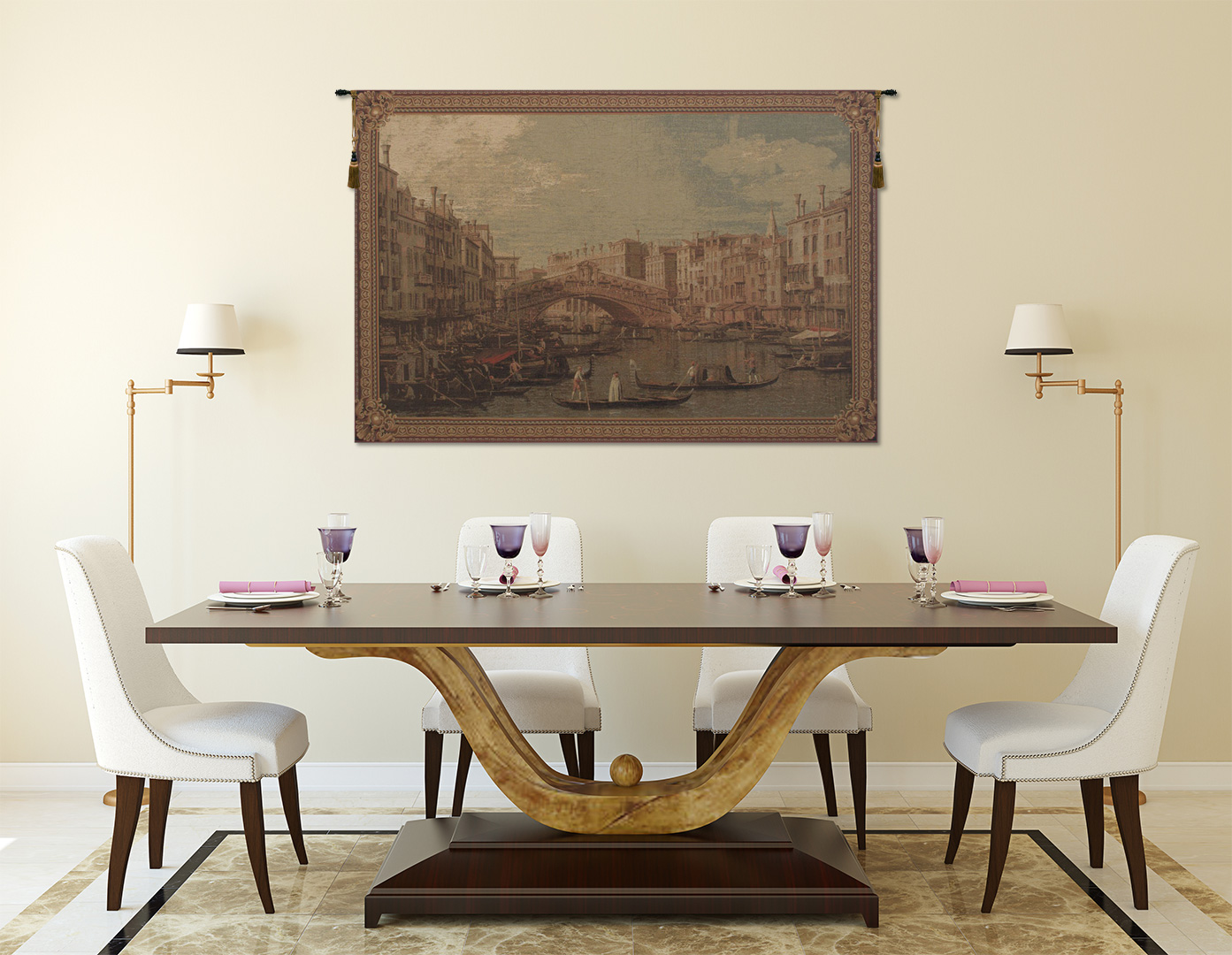 Canaletto Rialto Bridge European Tapestry Wall Hanging 78x57 Inch Cotton Jacquard Woven Wall Tapestry