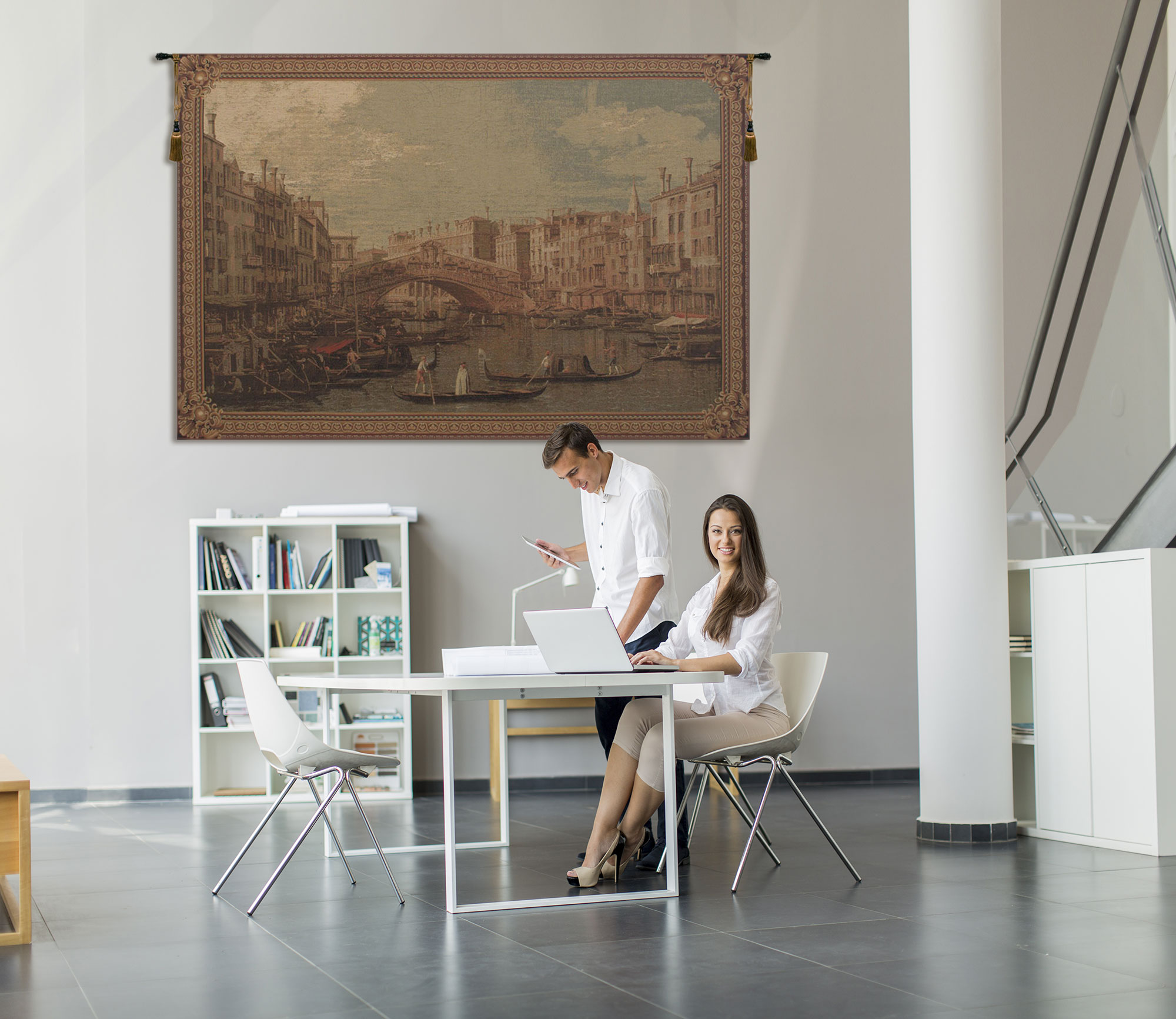 Canaletto Rialto Bridge European Tapestry Wall Hanging 78x57 Inch Cotton Jacquard Woven Wall Tapestry