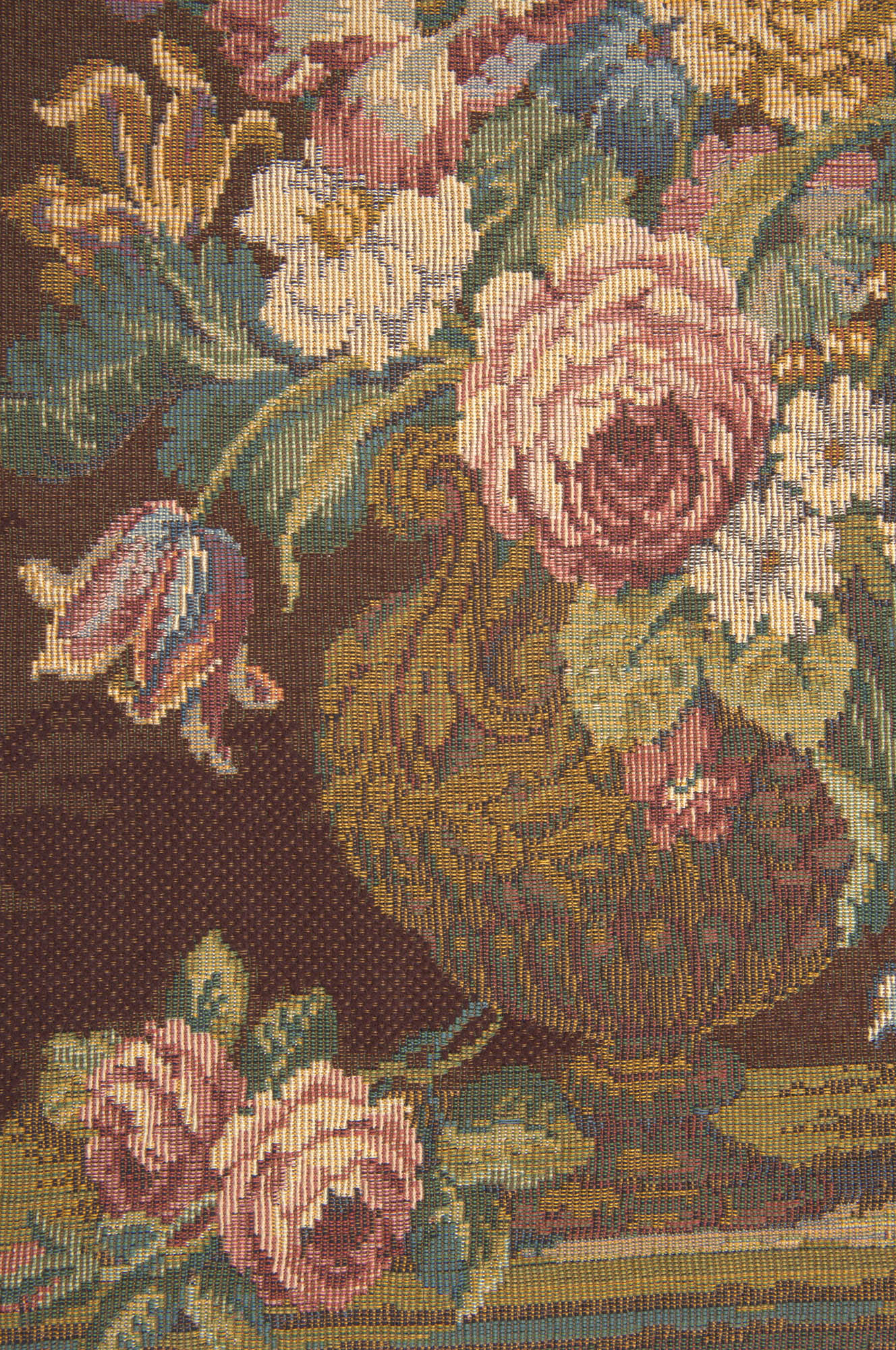 Vase with Flowers Brown Italian Tapestry Wall Hanging 26x18 Inch Cotton Jacquard Woven Wall Tapestry