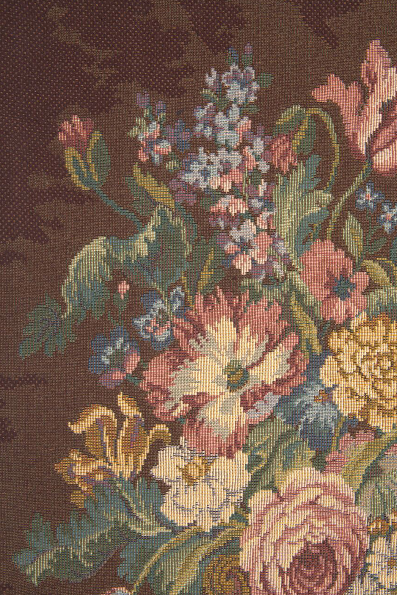 Vase with Flowers Brown Italian Tapestry Wall Hanging 26x18 Inch Cotton Jacquard Woven Wall Tapestry