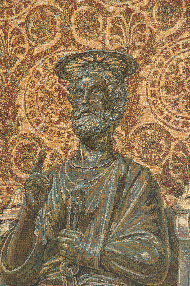Bronze Statue of St. Pietro Italian Tapestry Wall Hanging 38x25 Inch Cotton Jacquard Woven Wall Tapestry