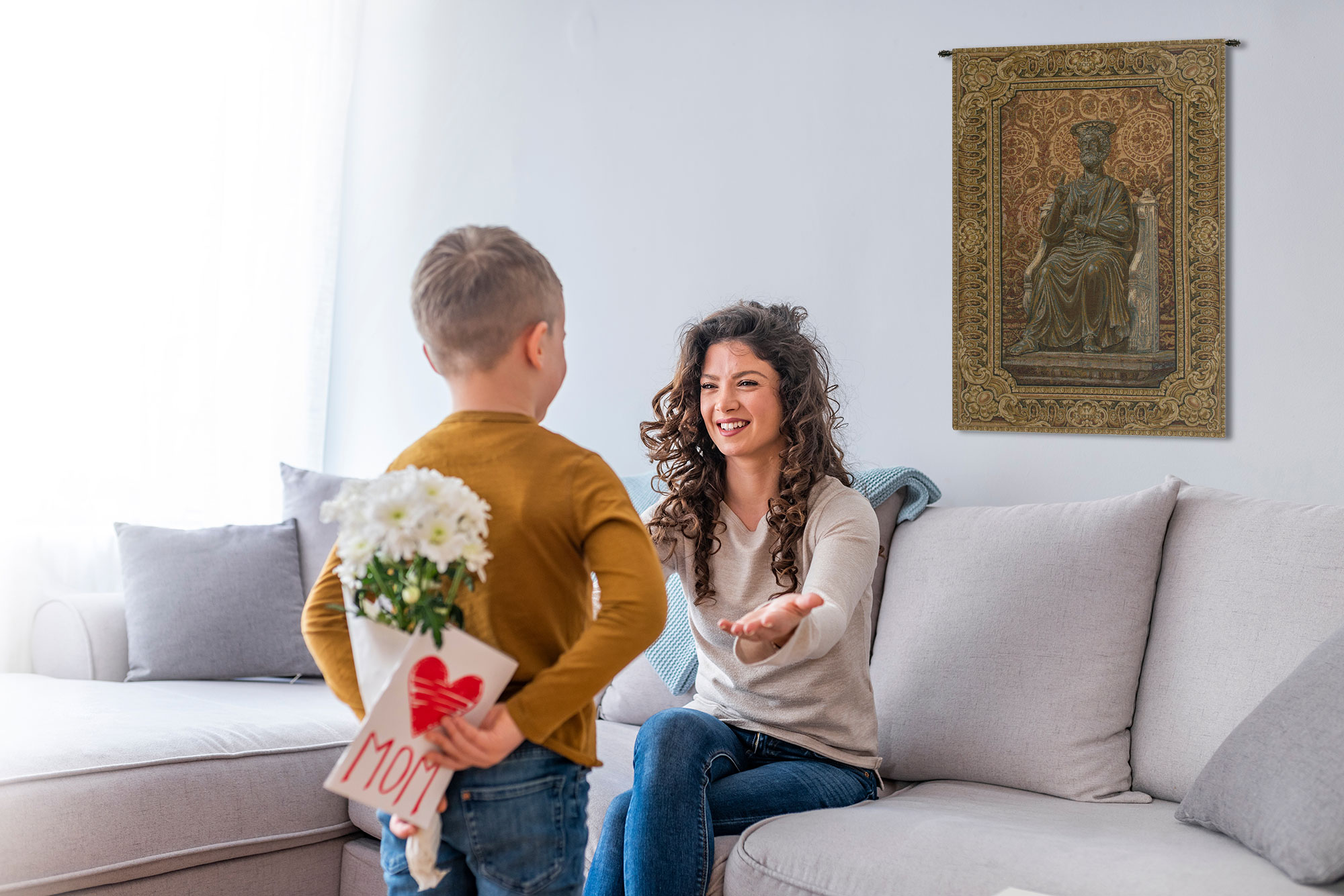 Bronze Statue of St. Pietro Italian Tapestry Wall Hanging 38x25 Inch Cotton Jacquard Woven Wall Tapestry