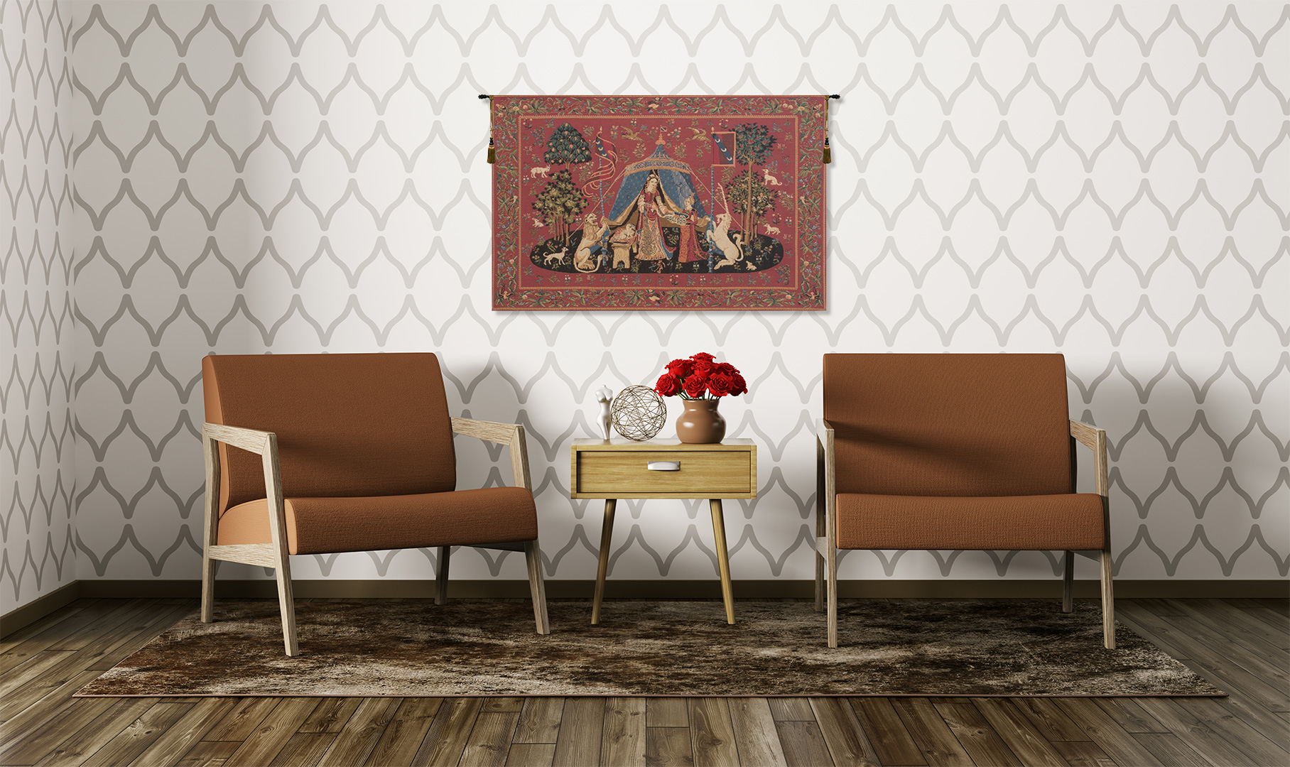 Medieval Desire A Mon Seul Desir Vintage Tapestry Wall Hanging 18 x 28 in