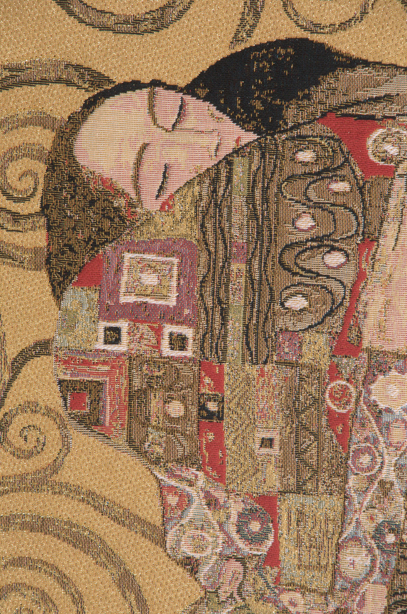 Gustav Klimt Accomplissement Vintage Tapestry Wall Hanging 29 x 18 in Art Nouveau Romantic Couple Jacquard Woven Wall Art