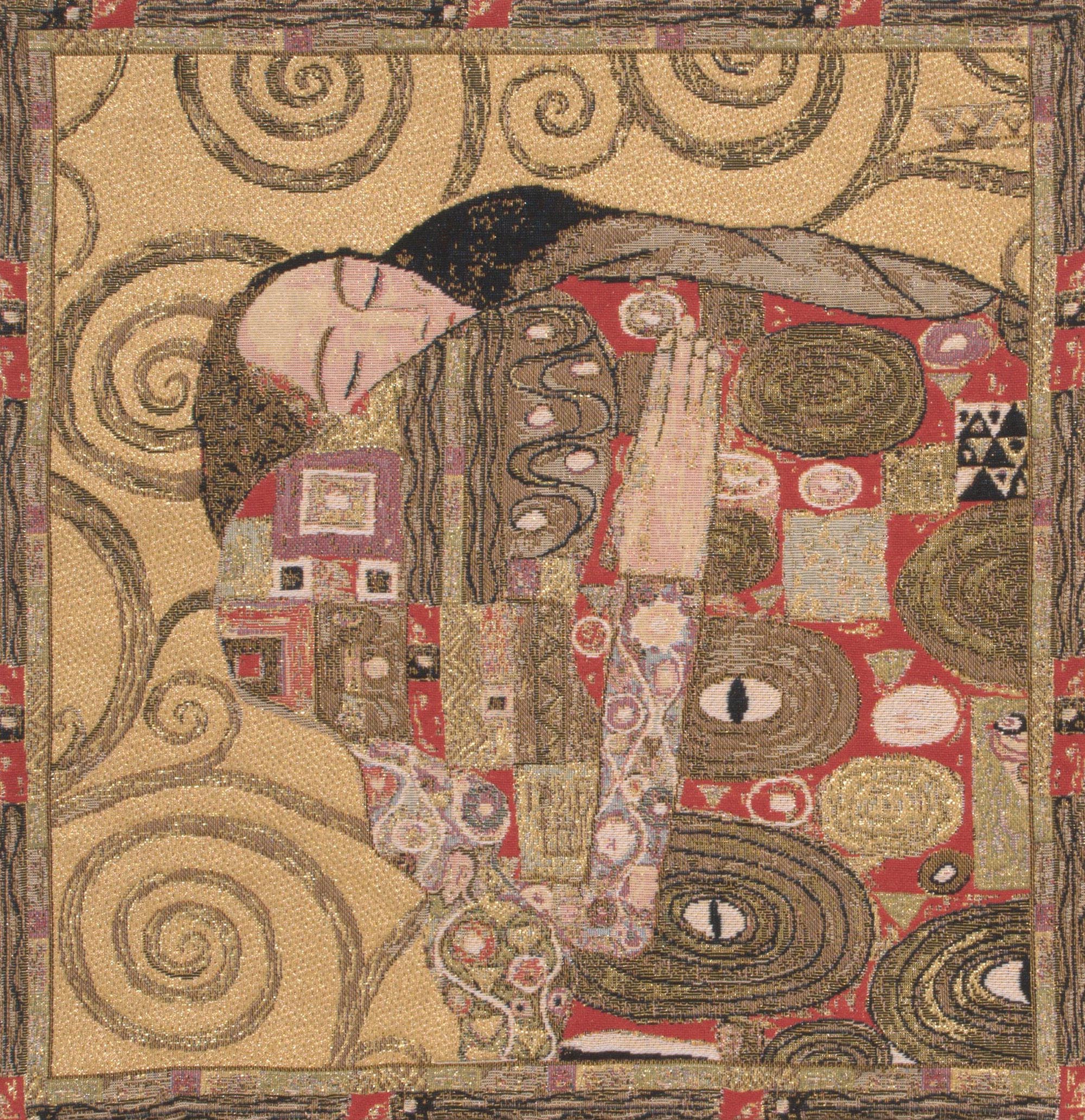 Gustav Klimt The Accomplissement Gold Tapestry Pillow Cover 18x18 Inch Cotton Jacquard Woven Cushion Cover