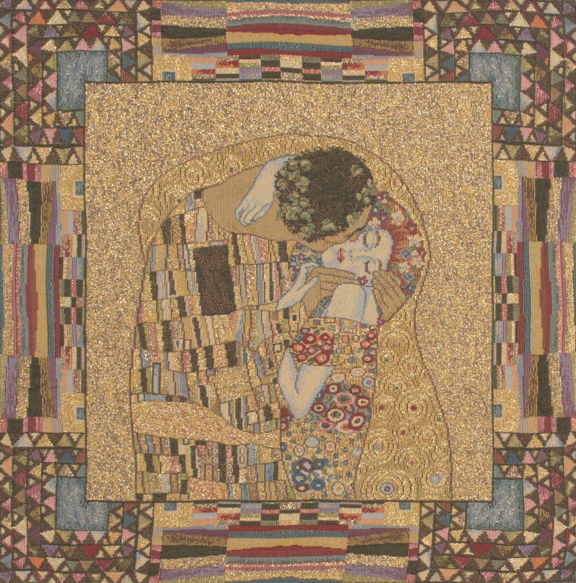 Gustav Klimt The Kiss Tapestry Pillow Cover 18x18 Inch Cotton Jacquard Woven Cushion Cover